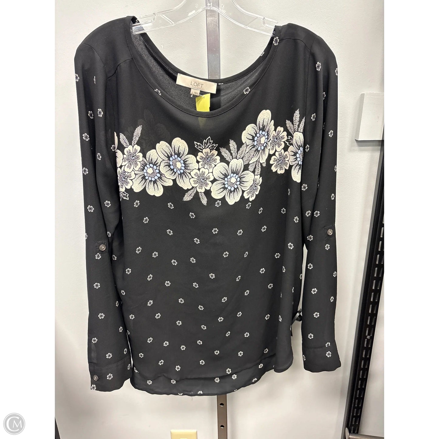 Top Long Sleeve By Loft In Black & Cream, Size: L