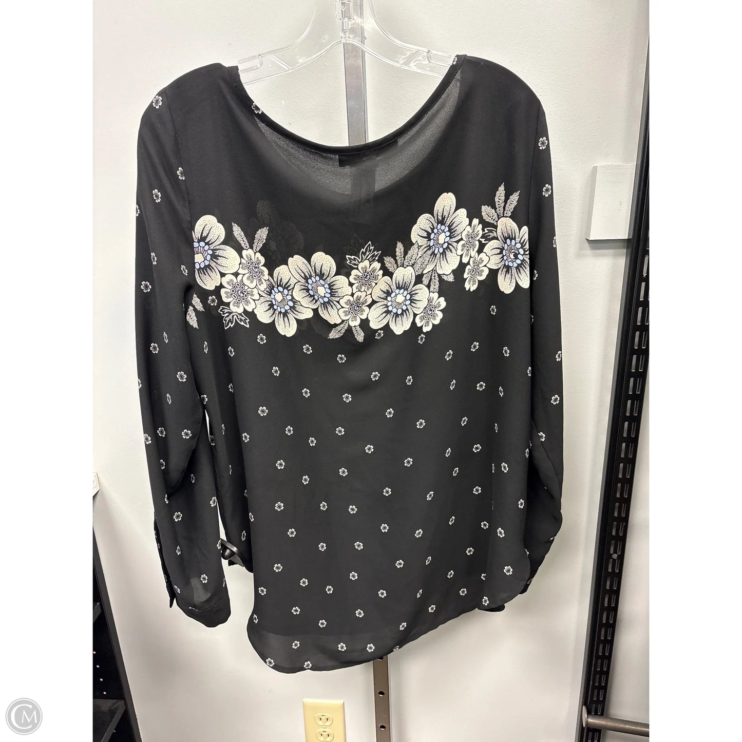 Top Long Sleeve By Loft In Black & Cream, Size: L