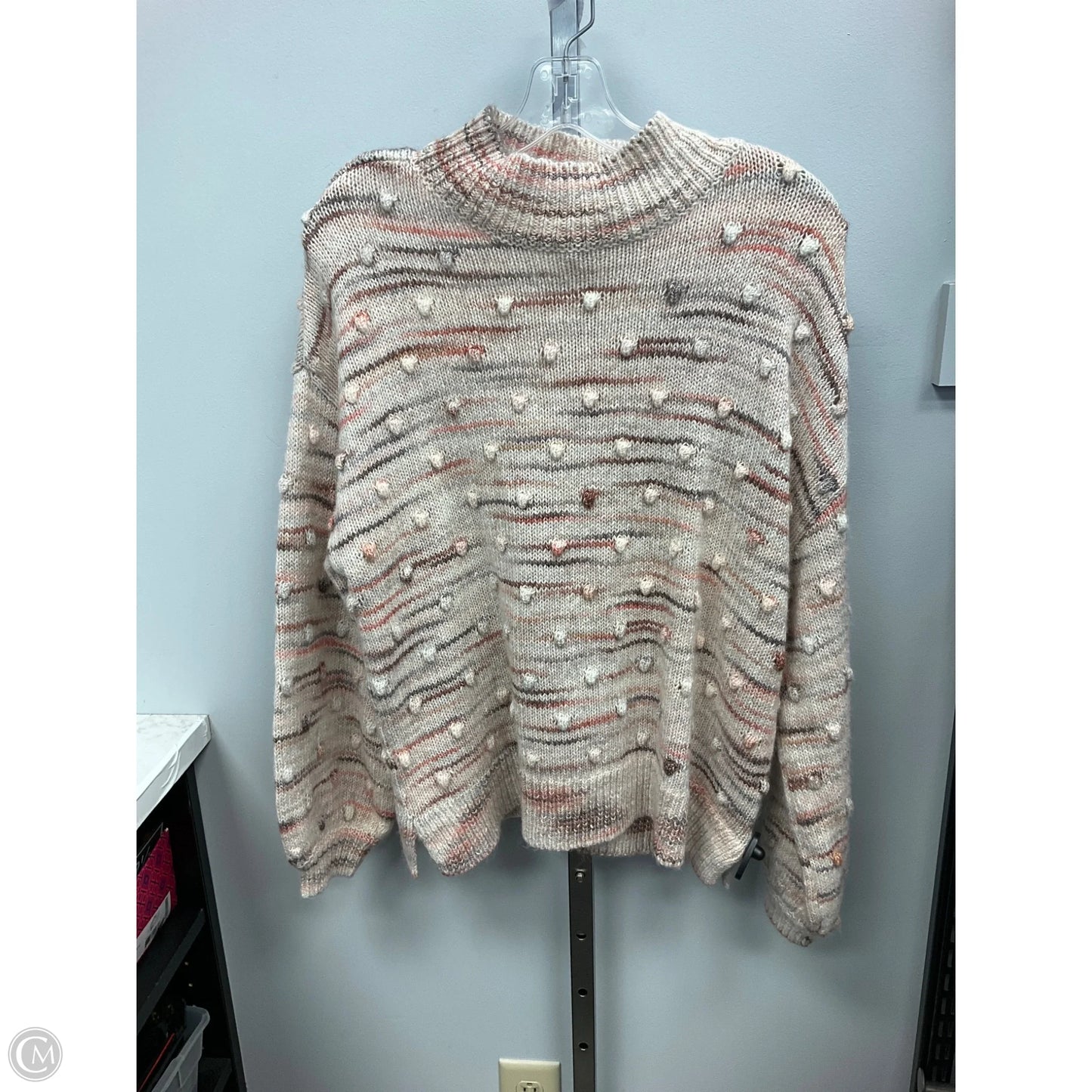Sweater By Loft In Cream & Orange, Size: L