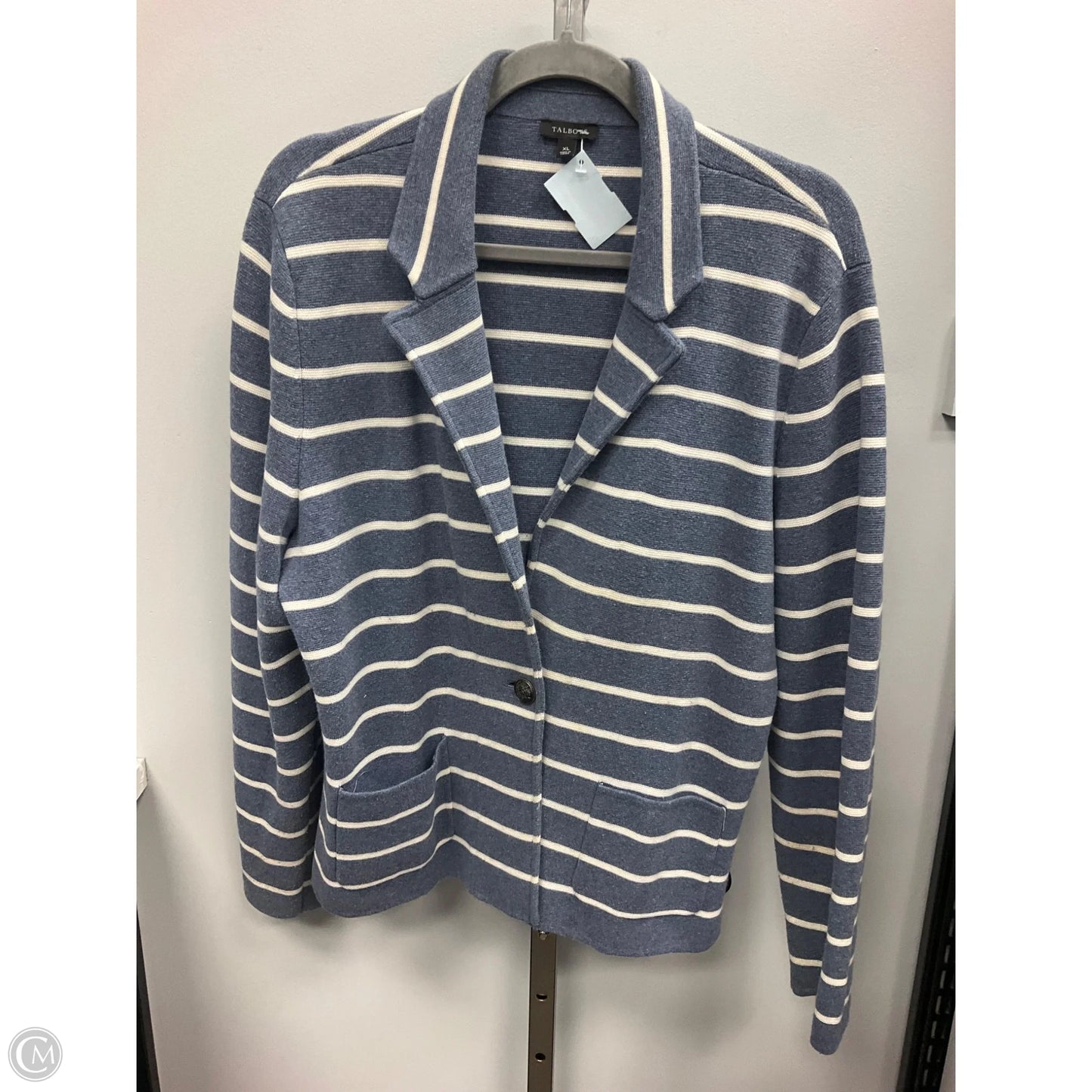 Sweater Cardigan By Talbots In Blue & Cream, Size: Xl
