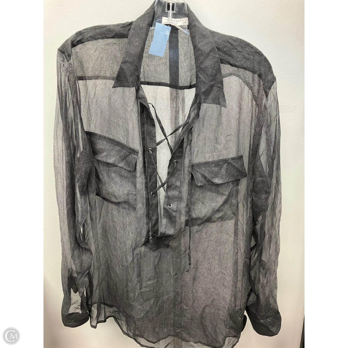 Top Long Sleeve By Equipment In Grey, Size: L