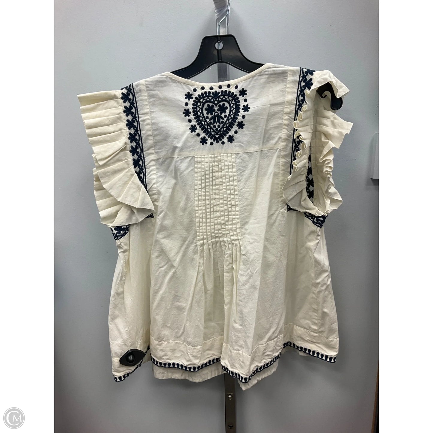 Top Short Sleeve By Solitaire In Blue & Cream, Size: M