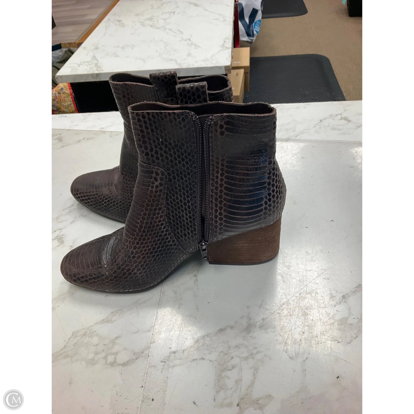 Boots Ankle Heels By Calvin Klein In Snakeskin Print, Size: 8