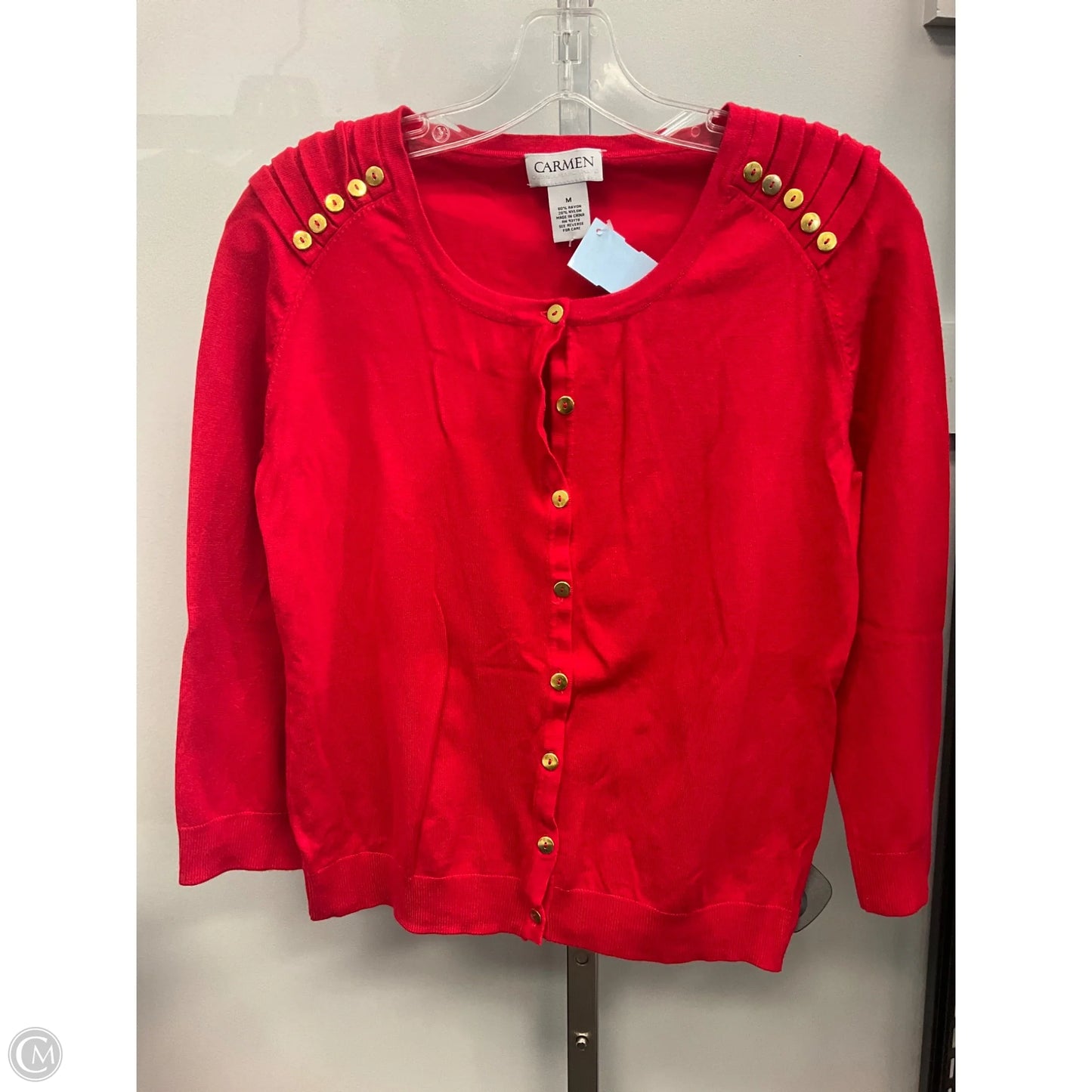 Sweater Cardigan By Carmen By Carmen Marc Valvo In Red, Size: M
