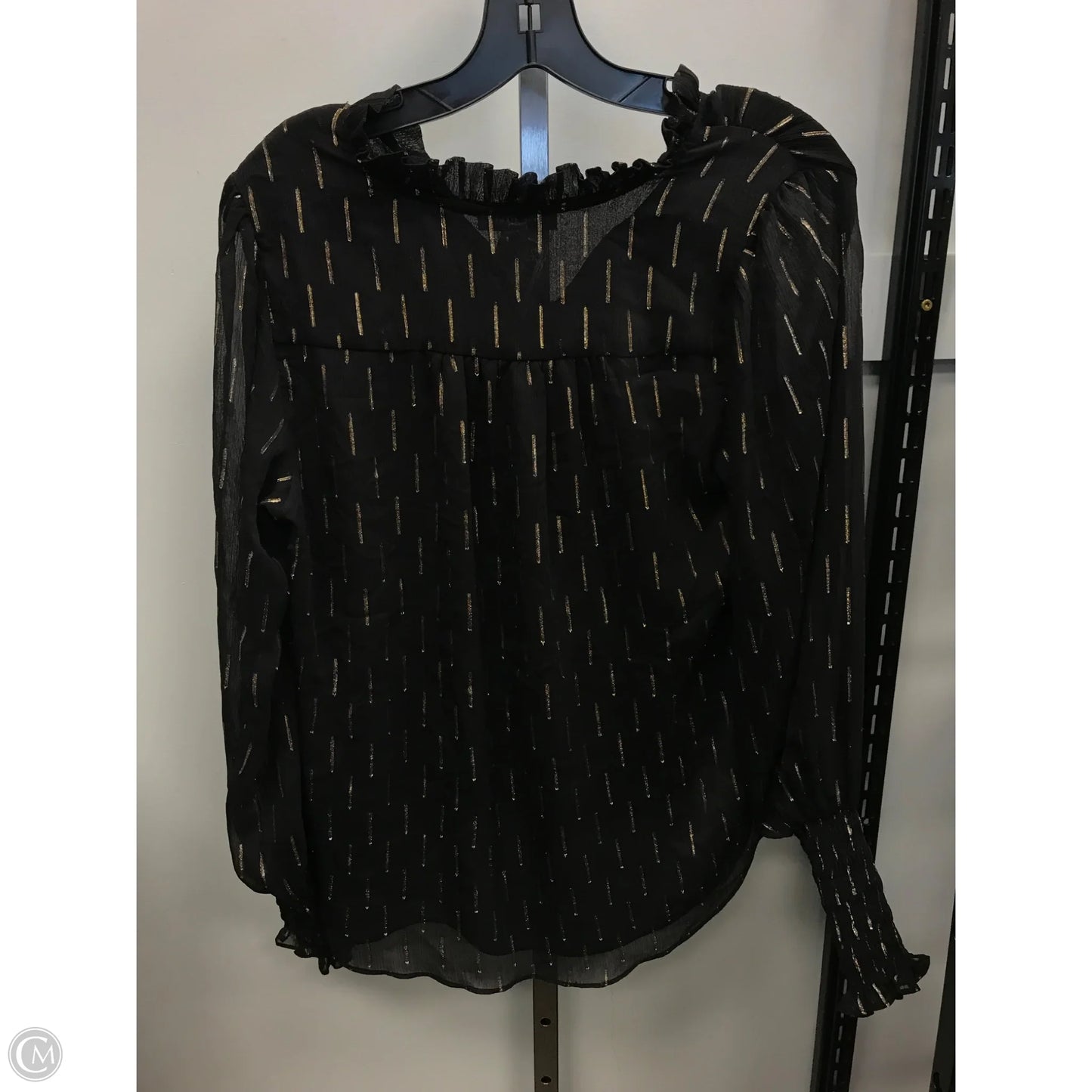 Top Long Sleeve By Maison Damelie In Black & Gold, Size: S