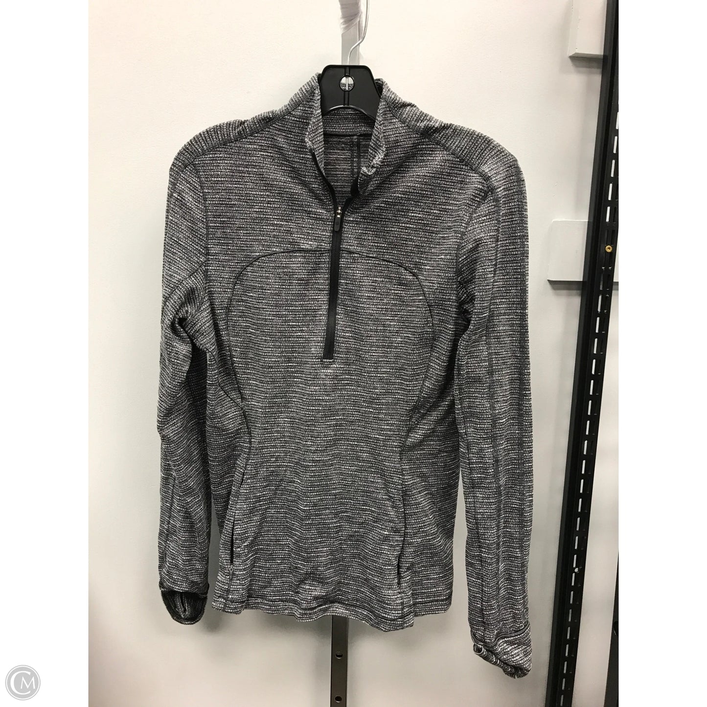 Athletic Top Long Sleeve Collar By Lululemon In Black & White, Size: 10