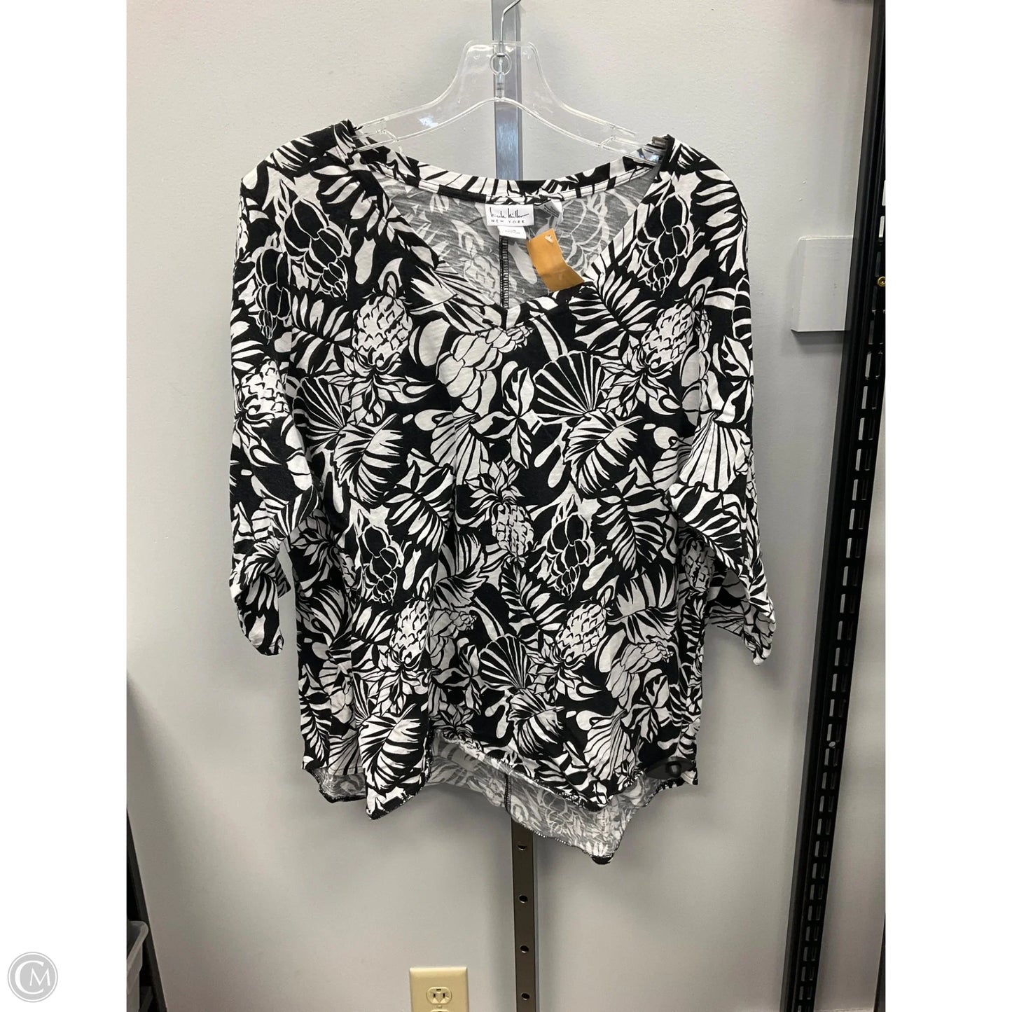 Top 3/4 Sleeve By Nicole Miller In Black & White, Size: 2x