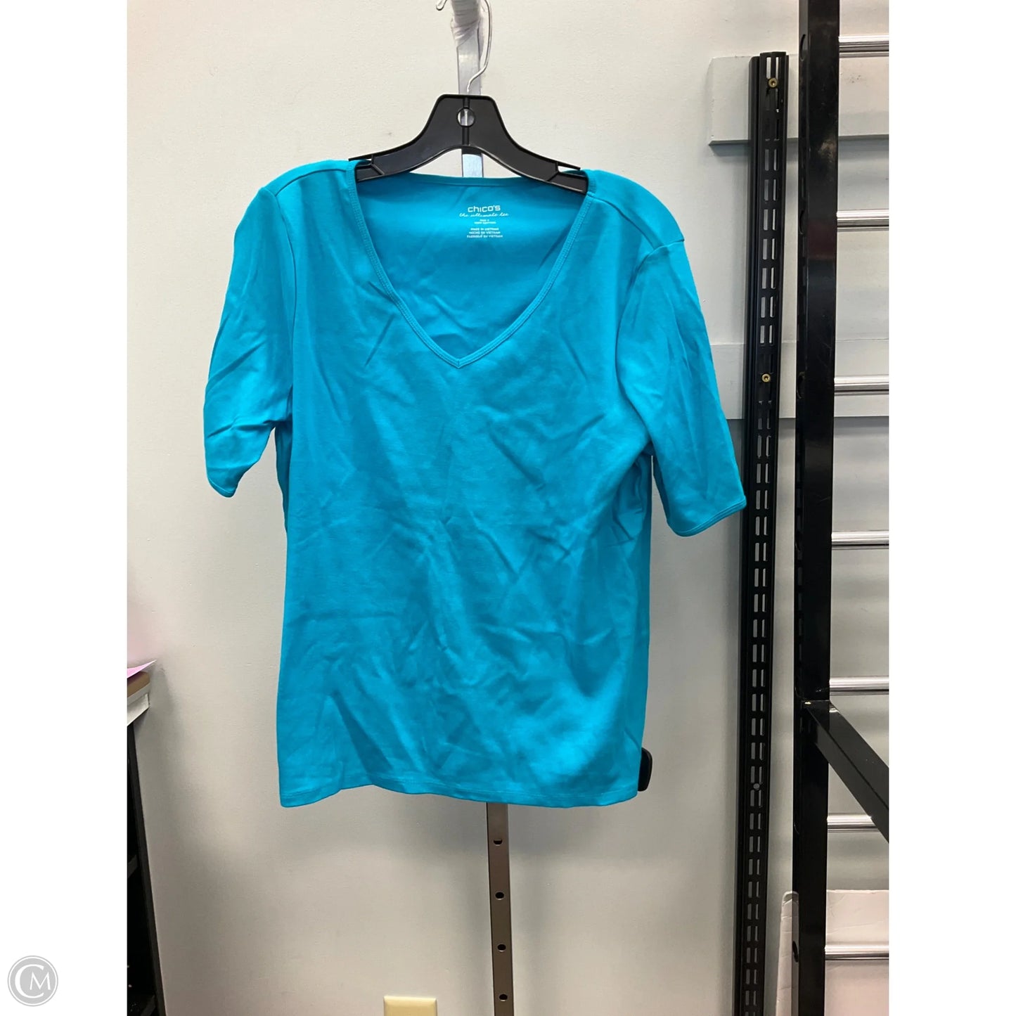 Top Short Sleeve Basic By Chicos In Aqua, Size: L
