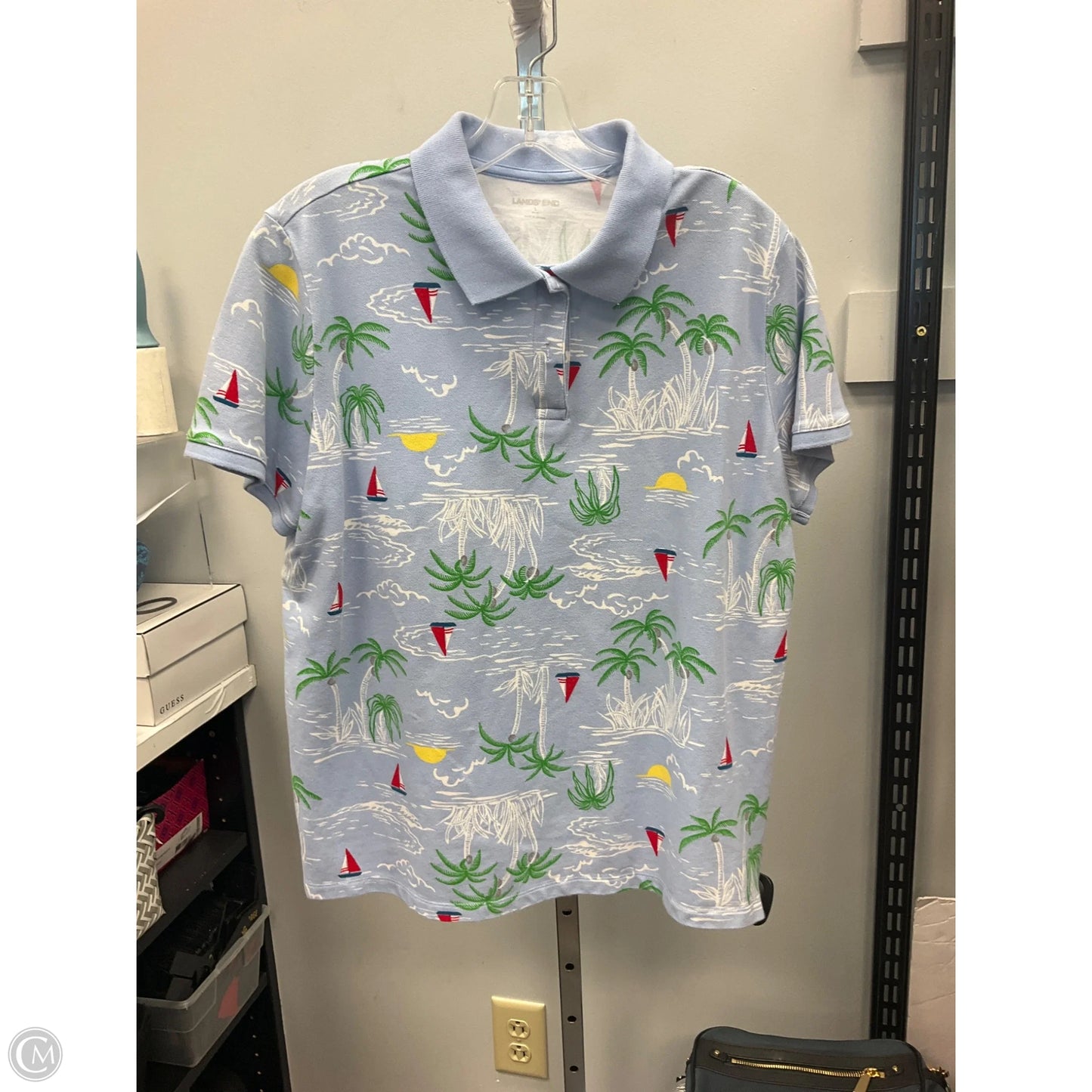 Top Short Sleeve By Lands End In Blue, Size: L