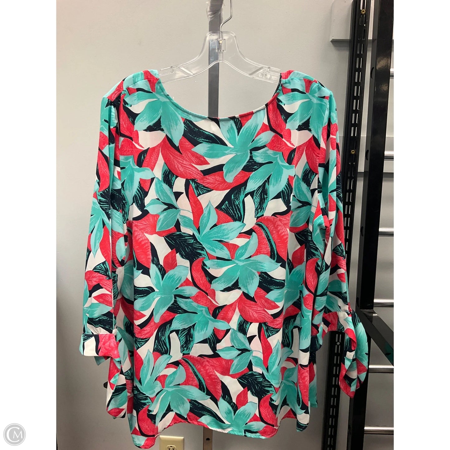 Top 3/4 Sleeve By Talbots In Green & Pink, Size: 1x