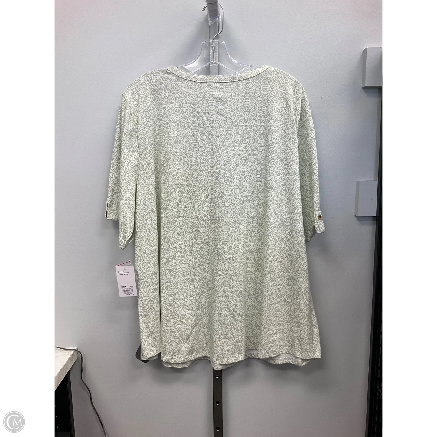 Top Short Sleeve By Croft And Barrow In Green & White, Size: 2x