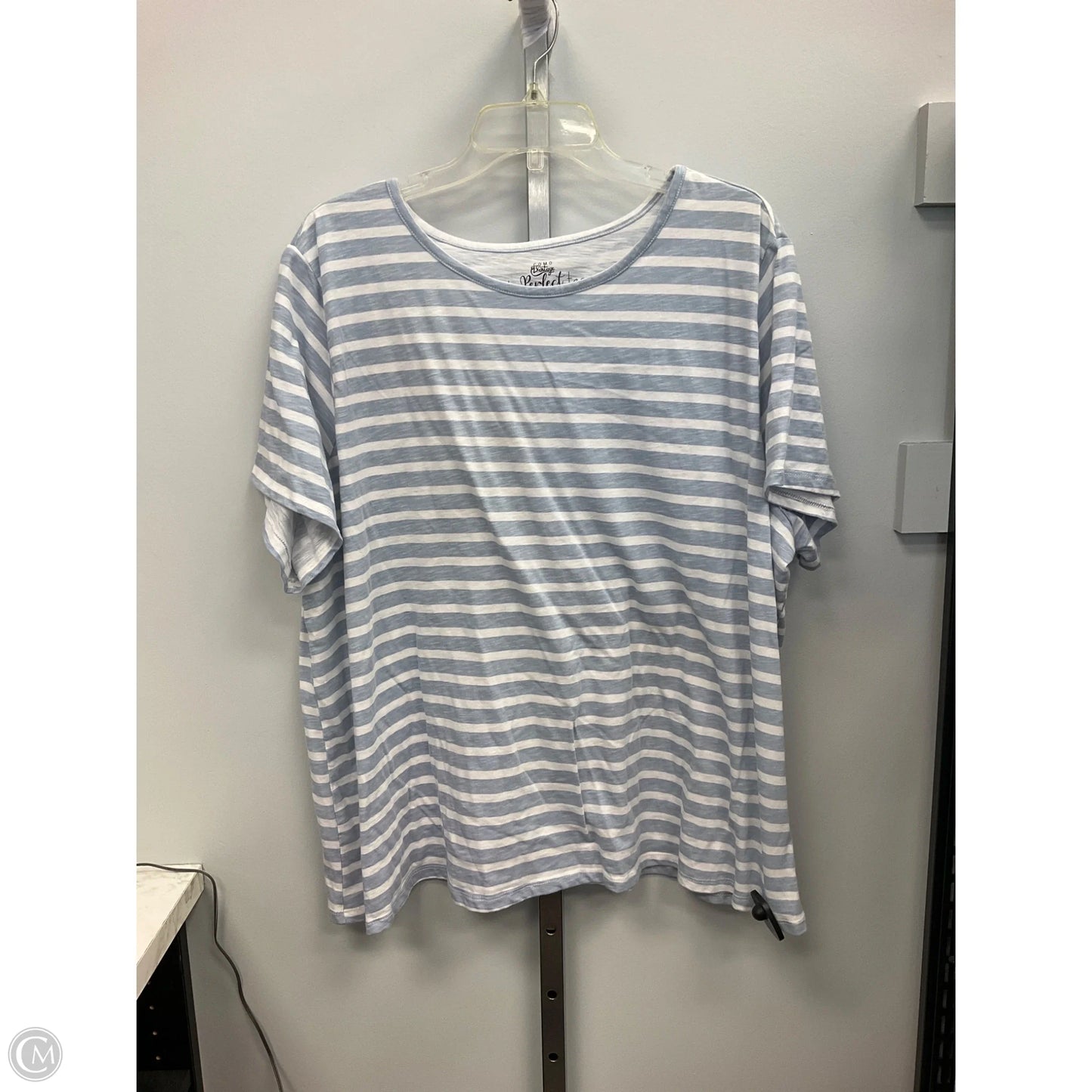 Top Short Sleeve By Como Sport In Blue & White, Size: 3x