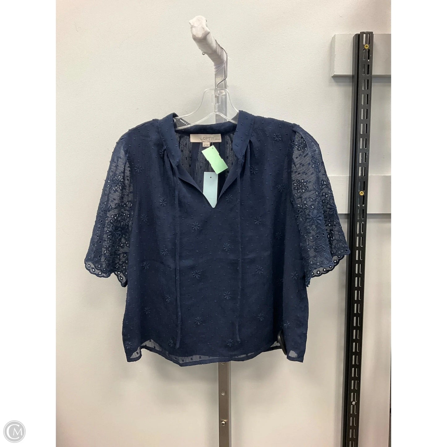 Top Short Sleeve By Loft In Navy, Size: Sp