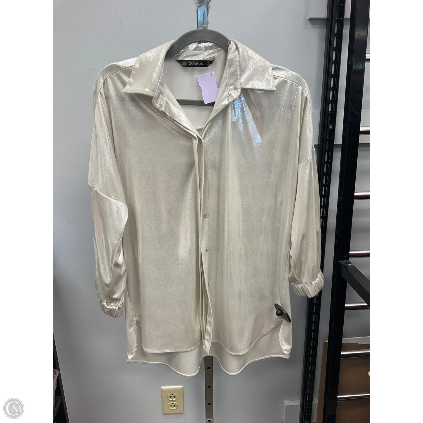 Top Long Sleeve By Zara Basic In Silver, Size: S