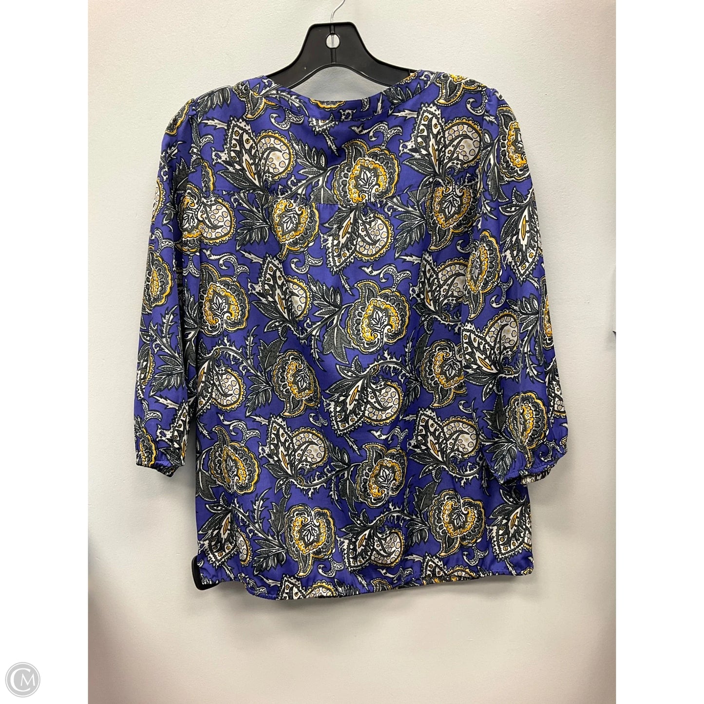 Top 3/4 Sleeve By Loft In Blue & Yellow, Size: M