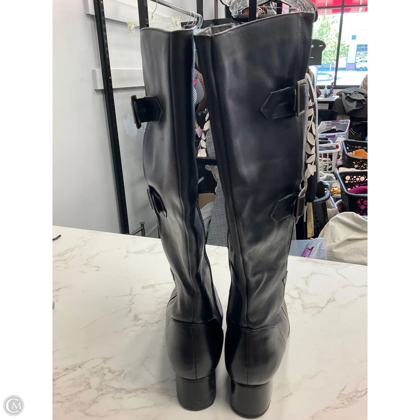 Boots Leather By Clothes Mentor In Black, Size: 12