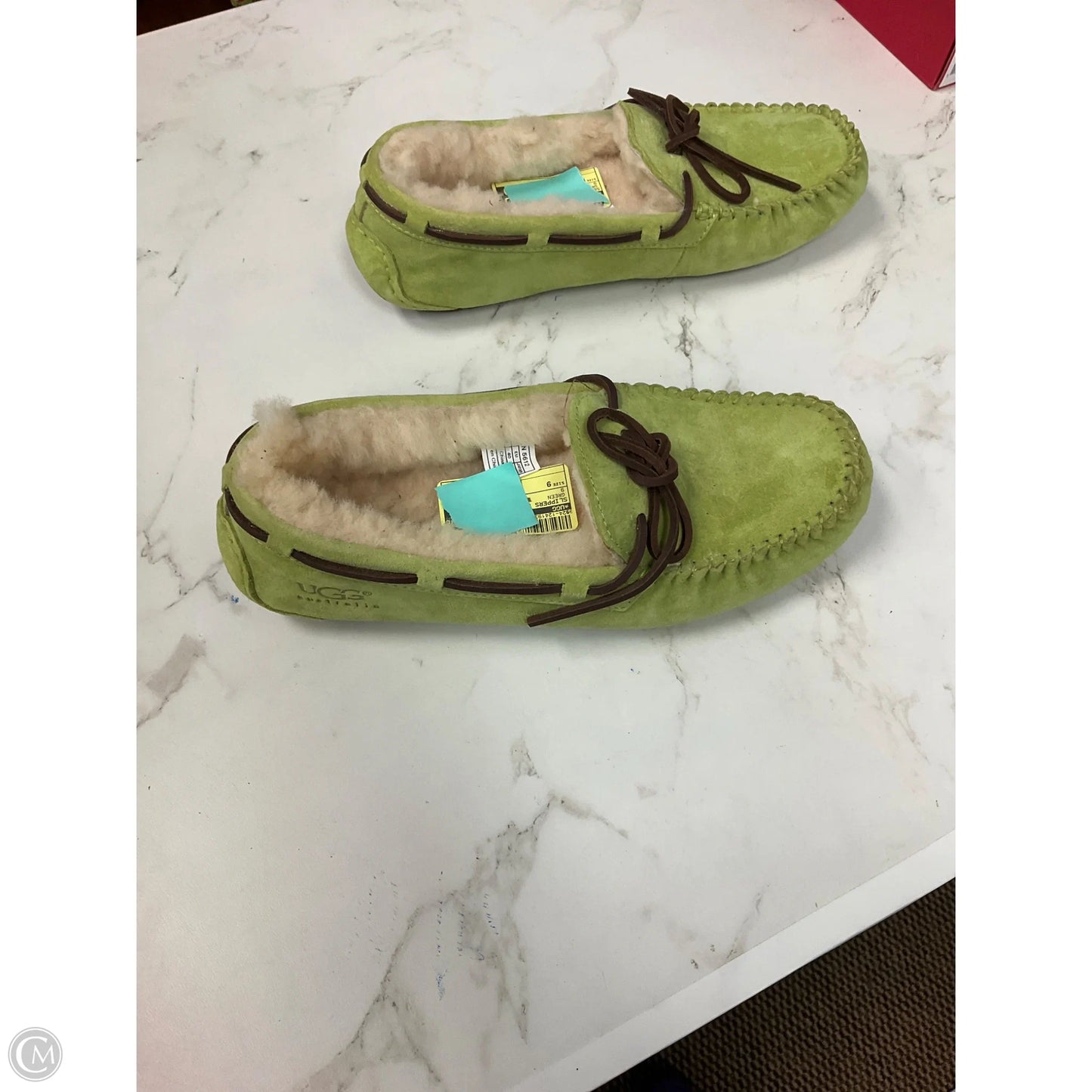 Slippers Designer By Ugg In Green, Size: 9