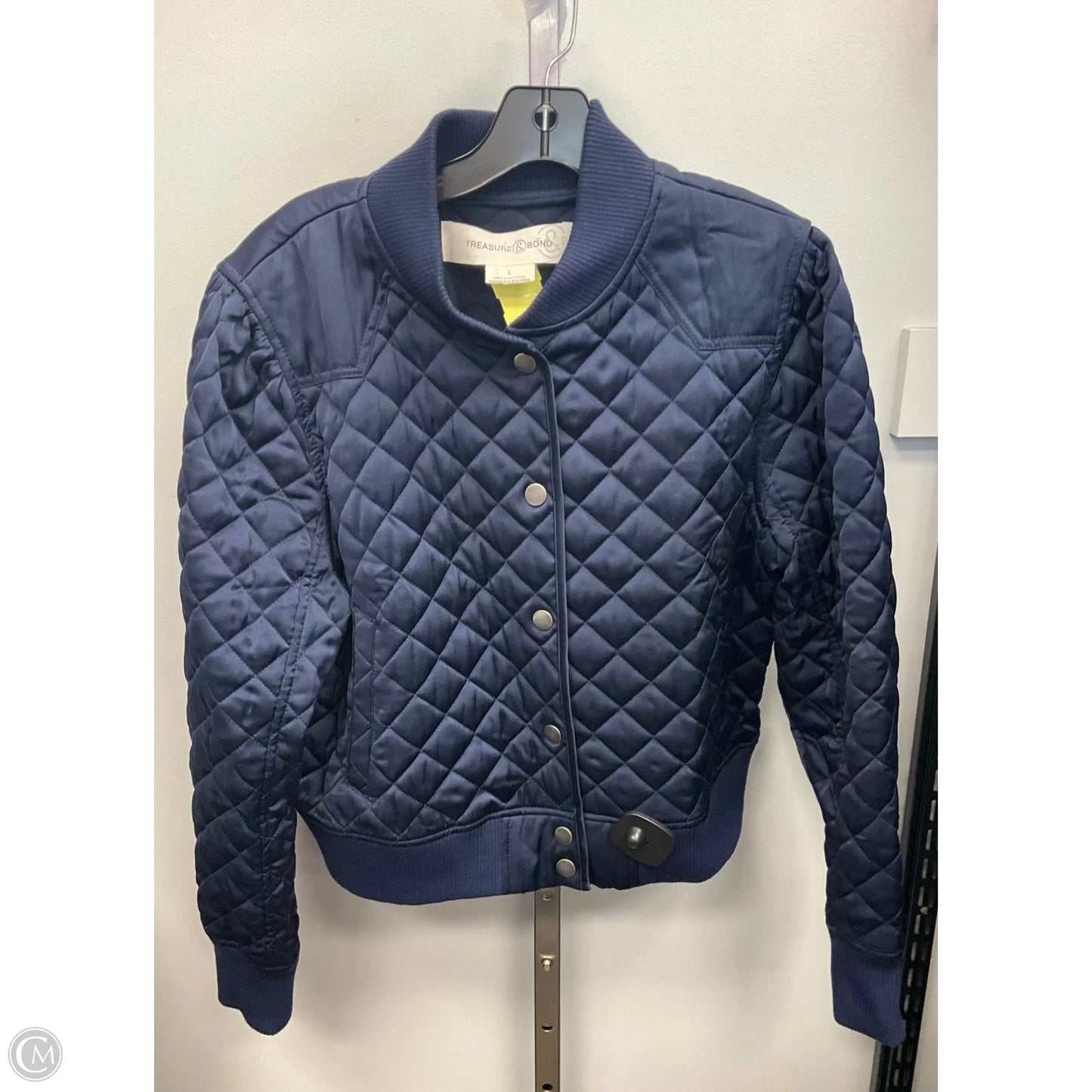 Jacket Puffer & Quilted By Treasure And Bond In Blue, Size: L