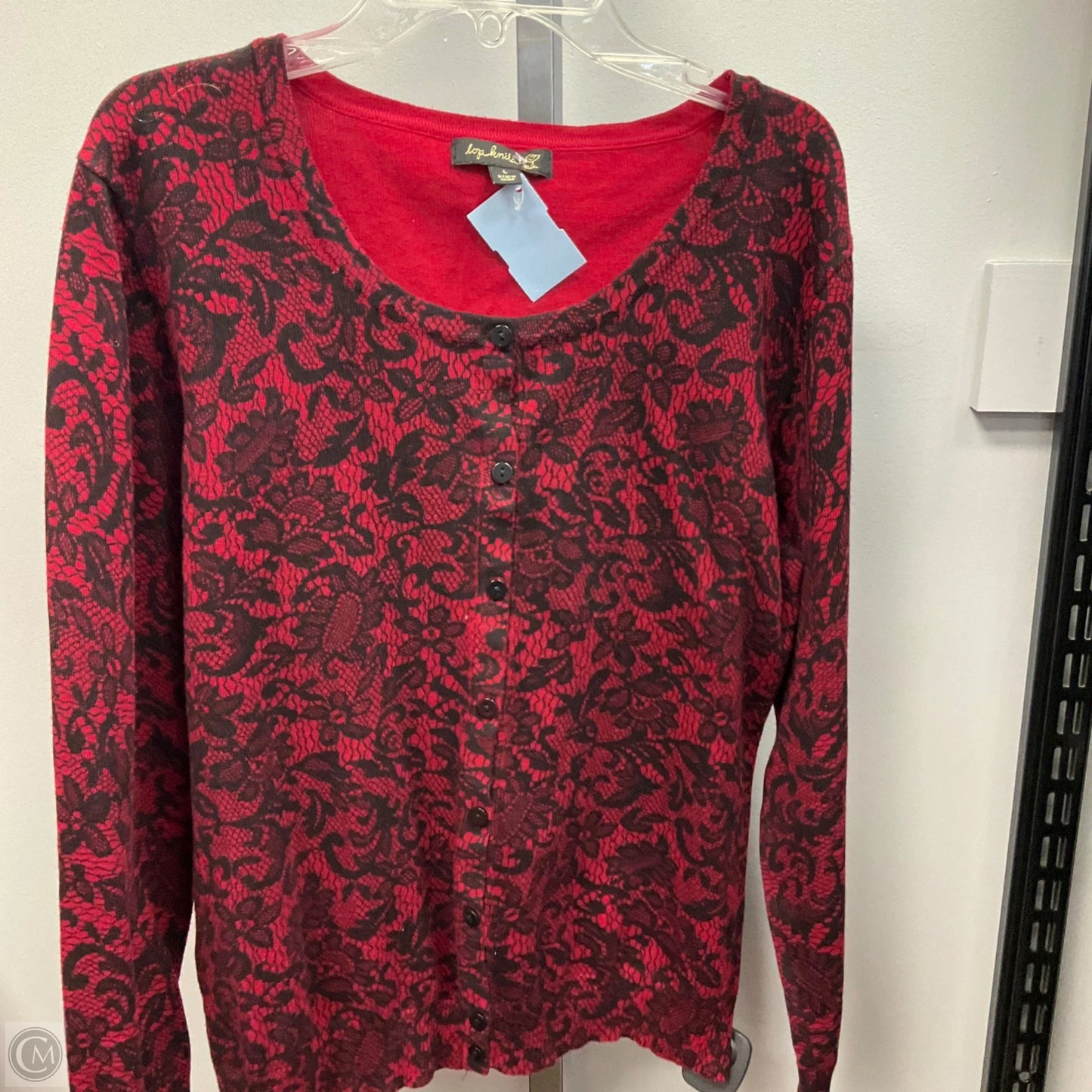 Sweater Cardigan By Clothes Mentor In Black & Red, Size: L