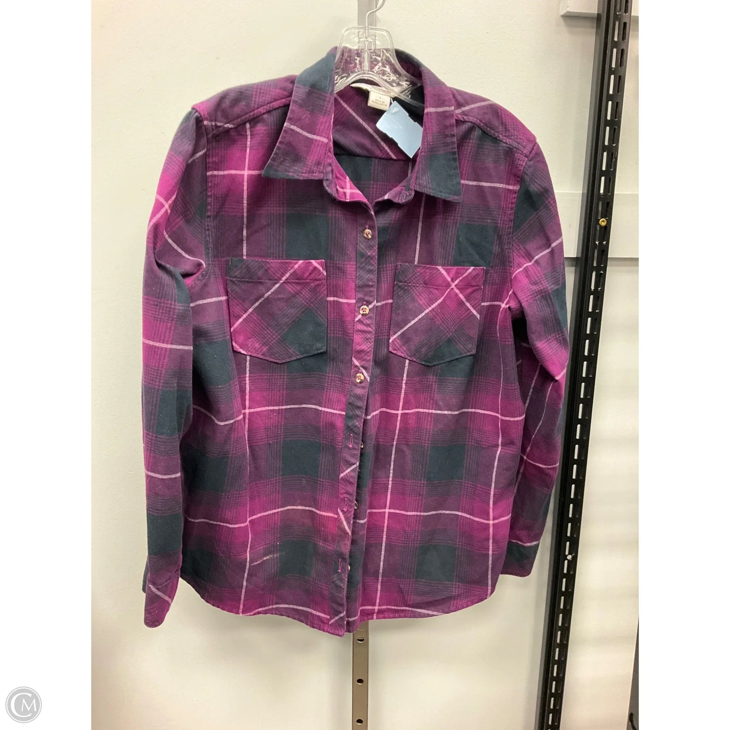 Top Long Sleeve By Natural Reflections In Plaid Pattern, Size: L