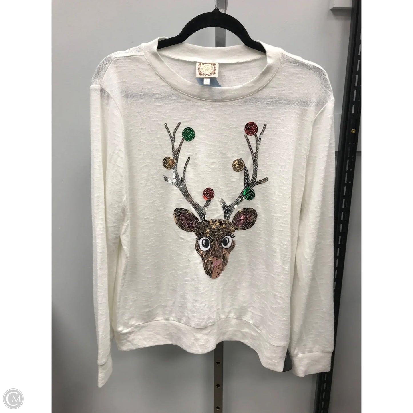 Top Long Sleeve By Tru Self In White, Size: L