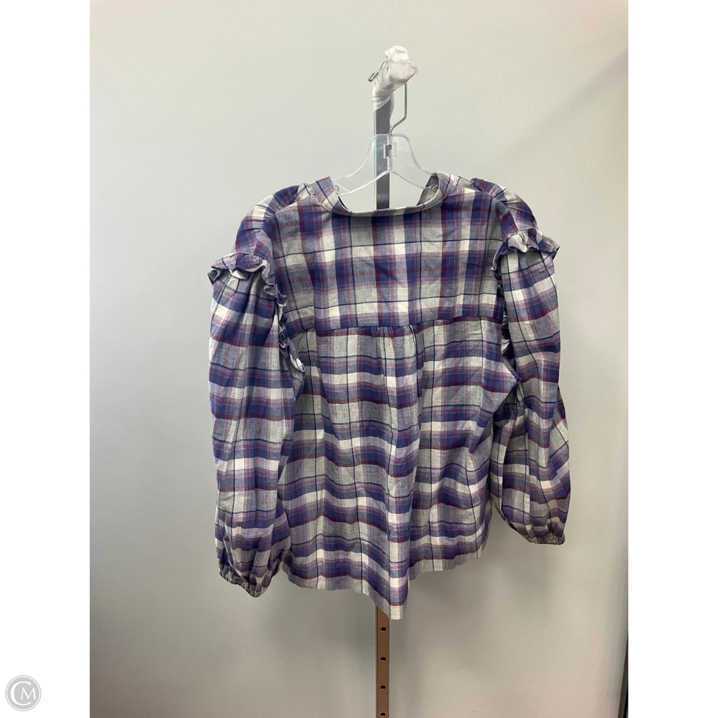 Top Long Sleeve By Something Navy In Plaid Pattern, Size: M