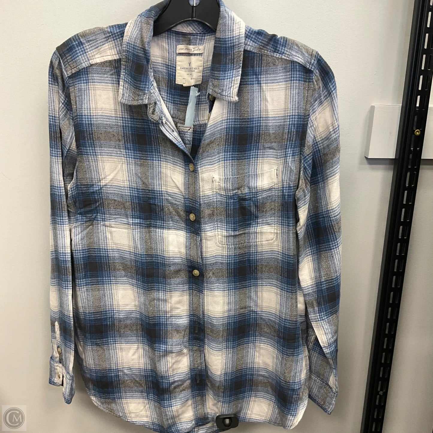 Top Long Sleeve By American Eagle In Plaid Pattern, Size: S