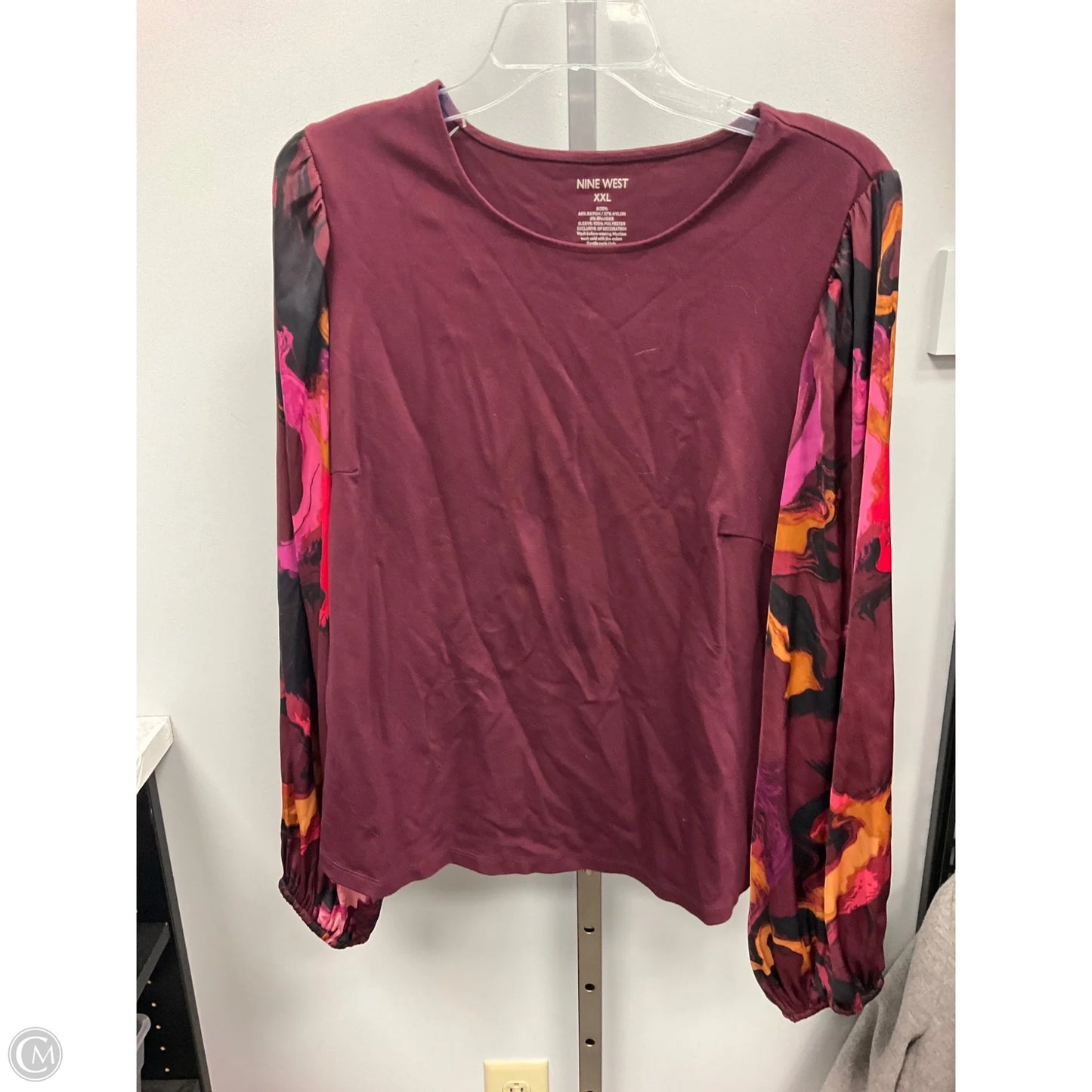 Top Long Sleeve By Nine West In Maroon, Size: Xxl