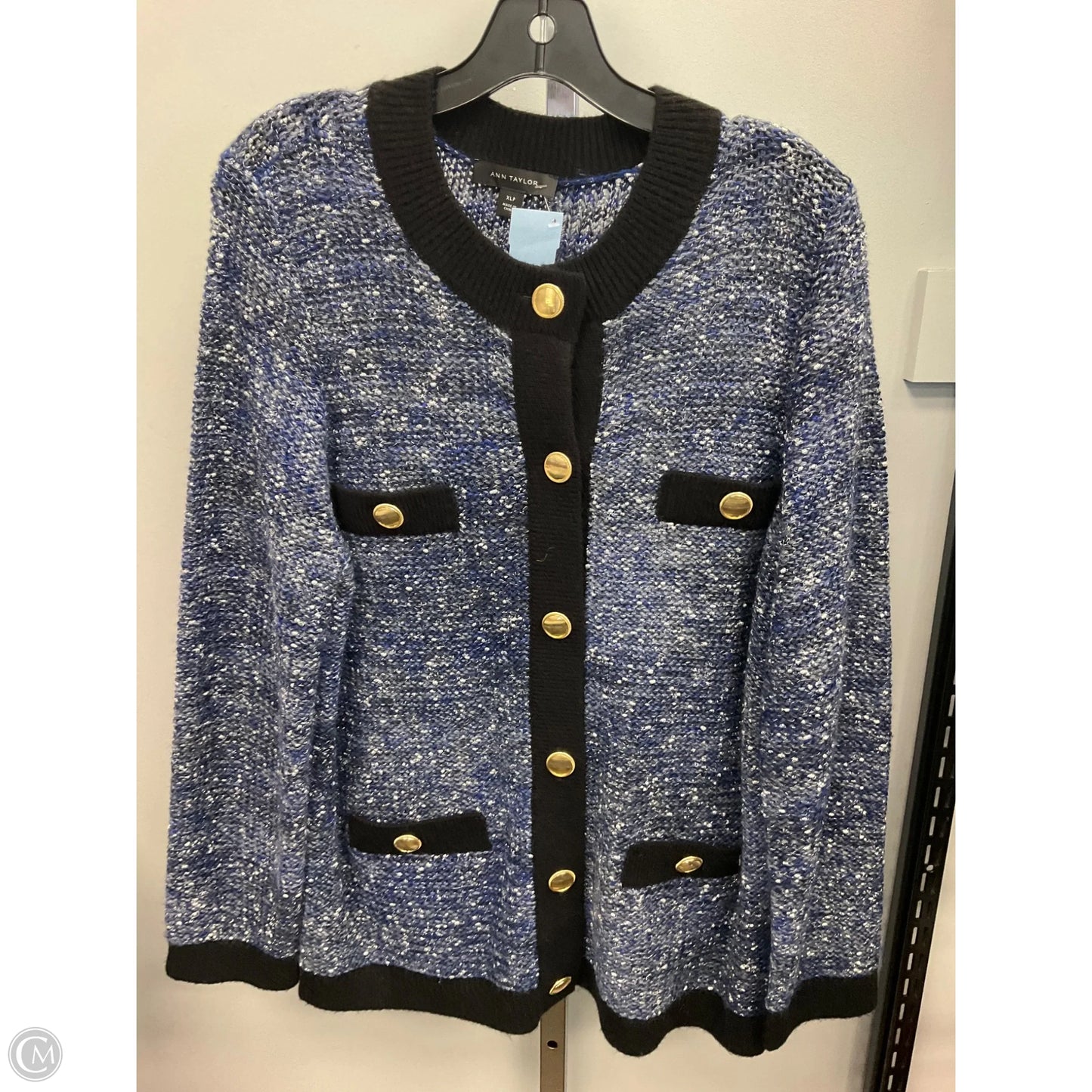 Sweater Cardigan By Ann Taylor In Black & Blue, Size: Xlp