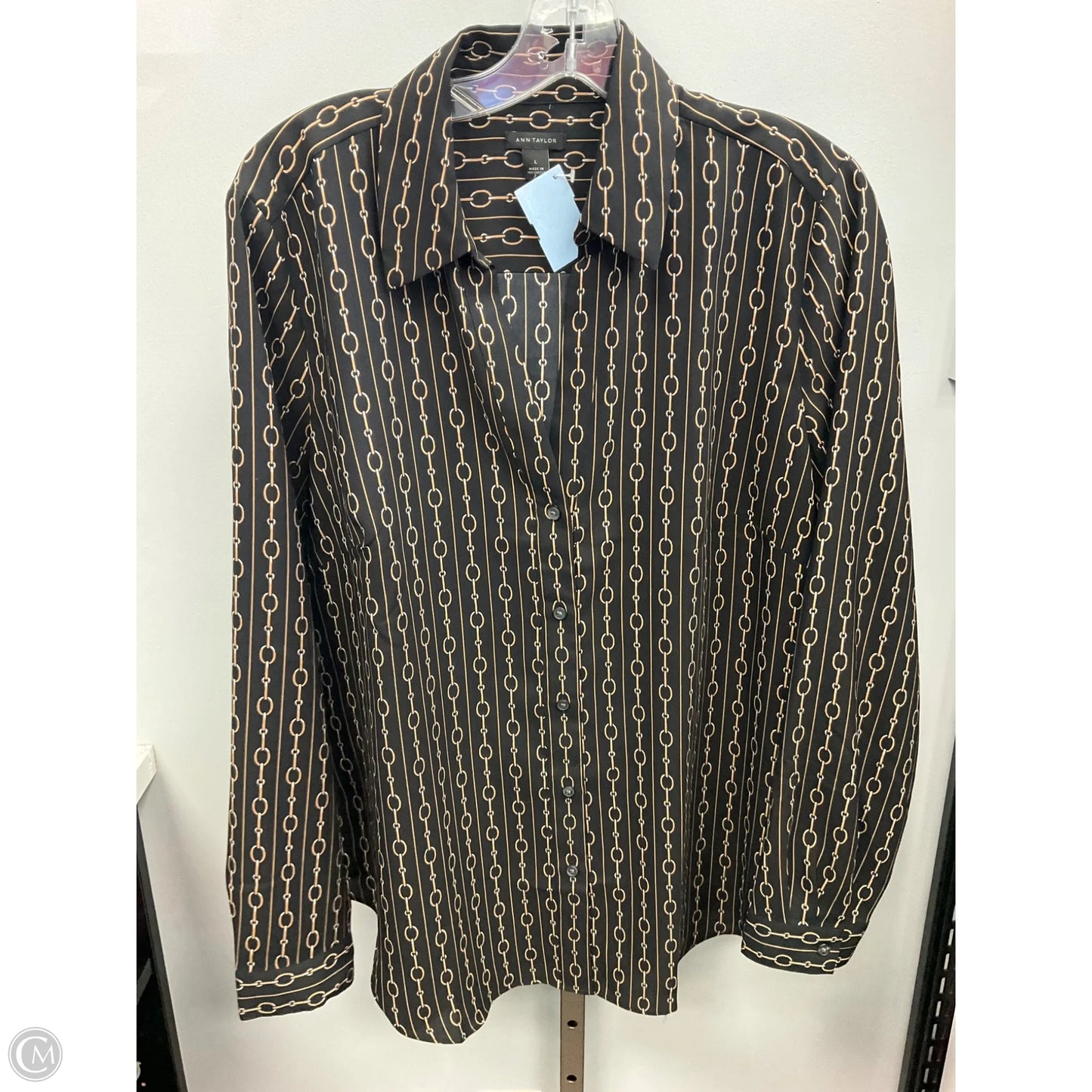Blouse Long Sleeve By Ann Taylor In Black & Tan, Size: L