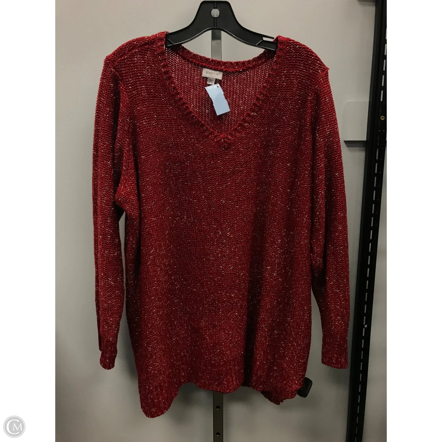 Sweater By Avenue In Red & Silver, Size: 3x