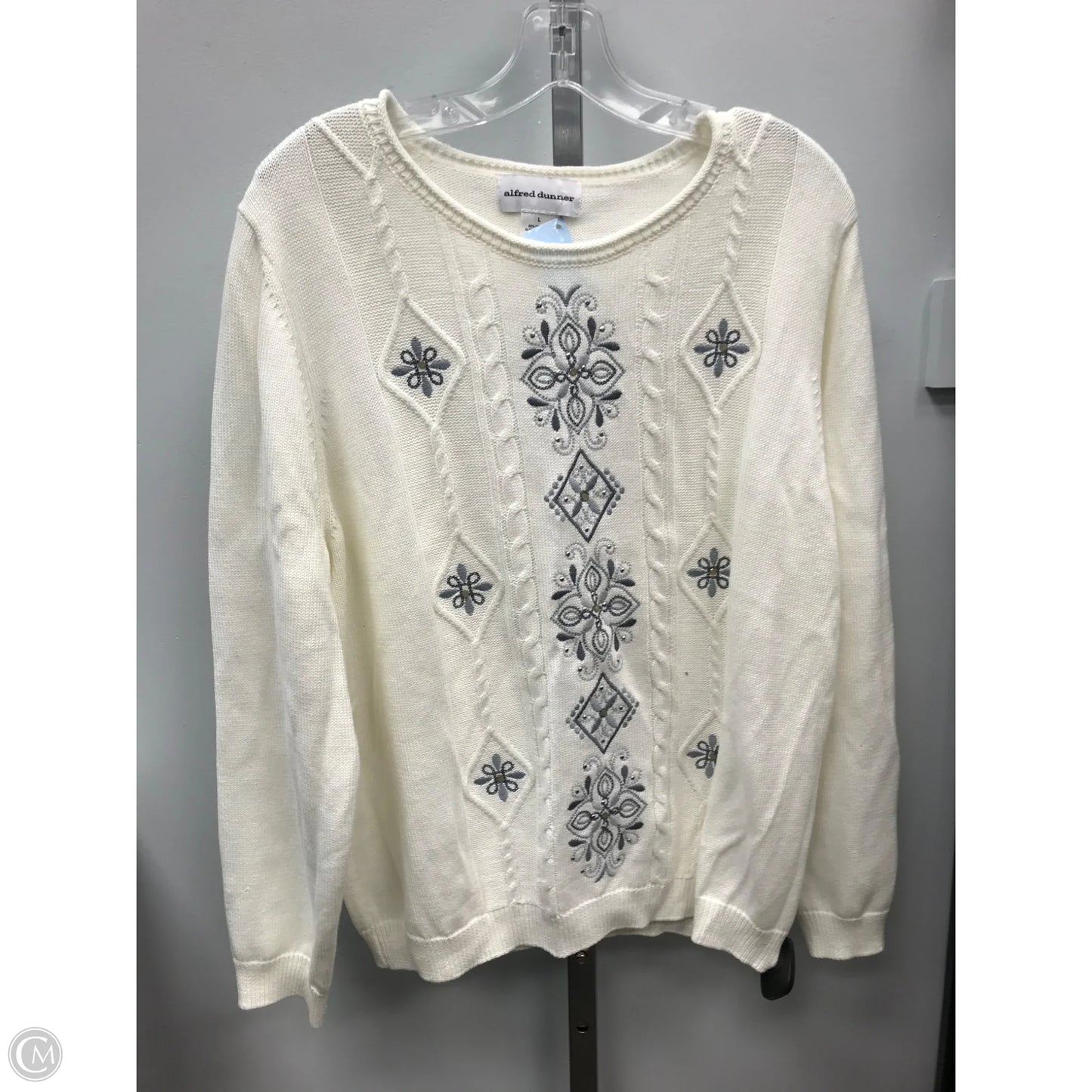 Sweater By Alfred Dunner In Cream & Grey, Size: L
