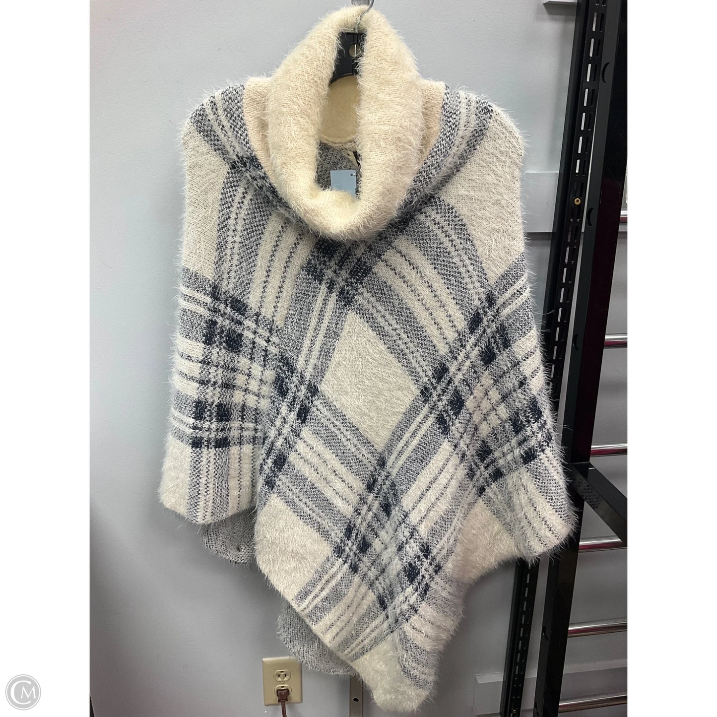 Poncho By Clothes Mentor In Blue & Cream, Size: Osfm