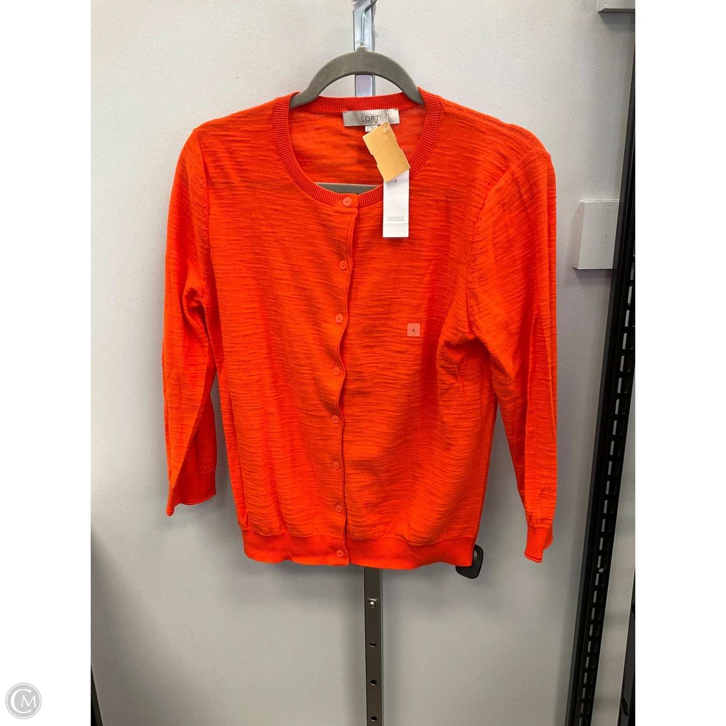 Sweater Cardigan By Loft In Orange, Size: L