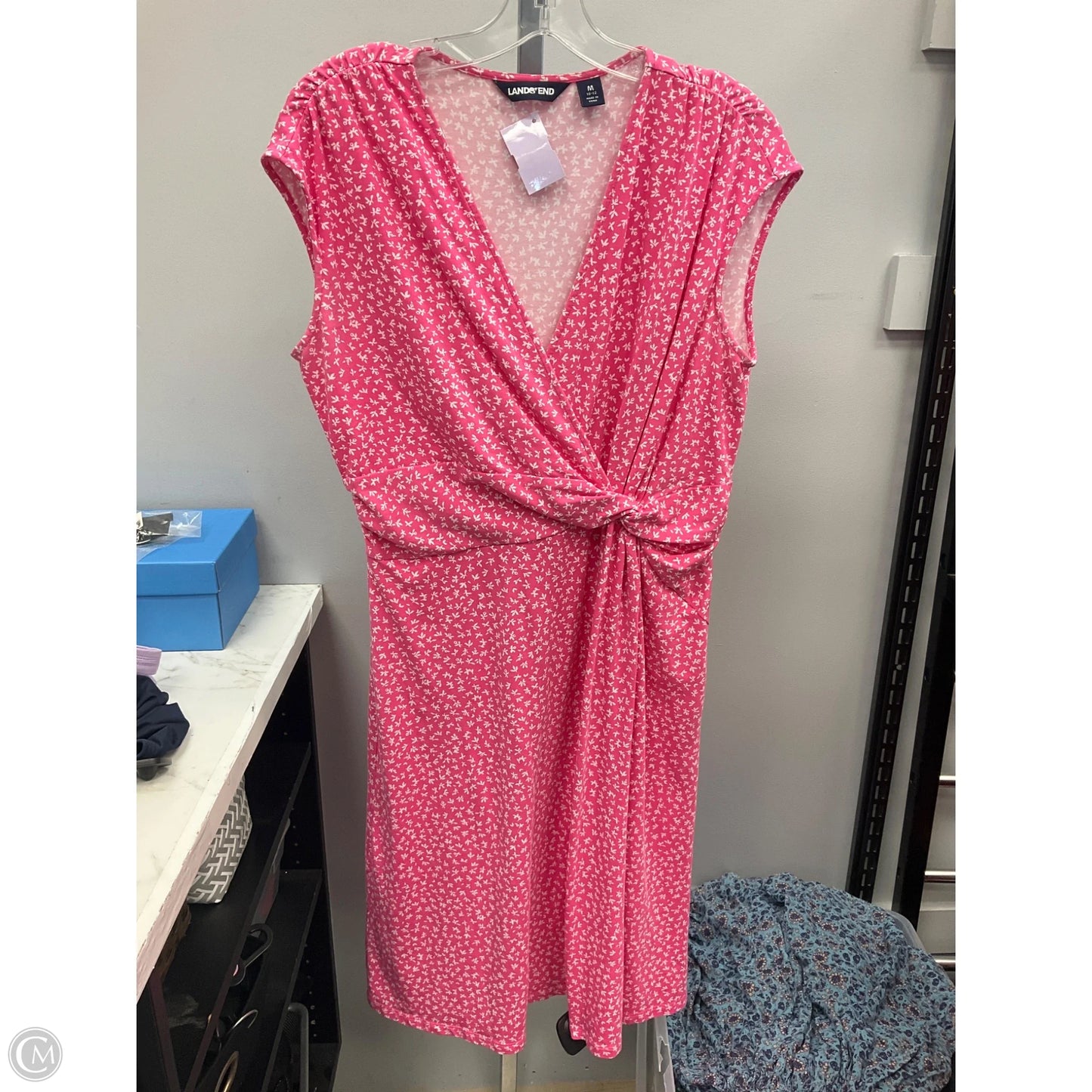 Dress Casual Midi By Lands End In Pink & White, Size: M