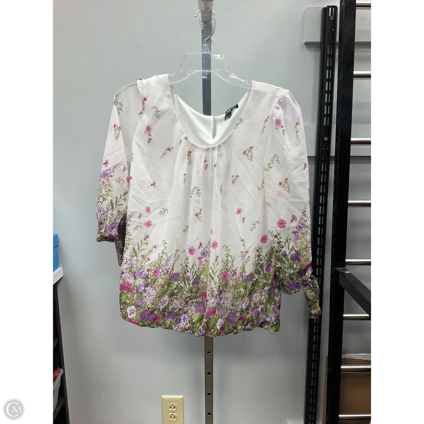Top 3/4 Sleeve By Sara Michelle In Floral Print, Size: L