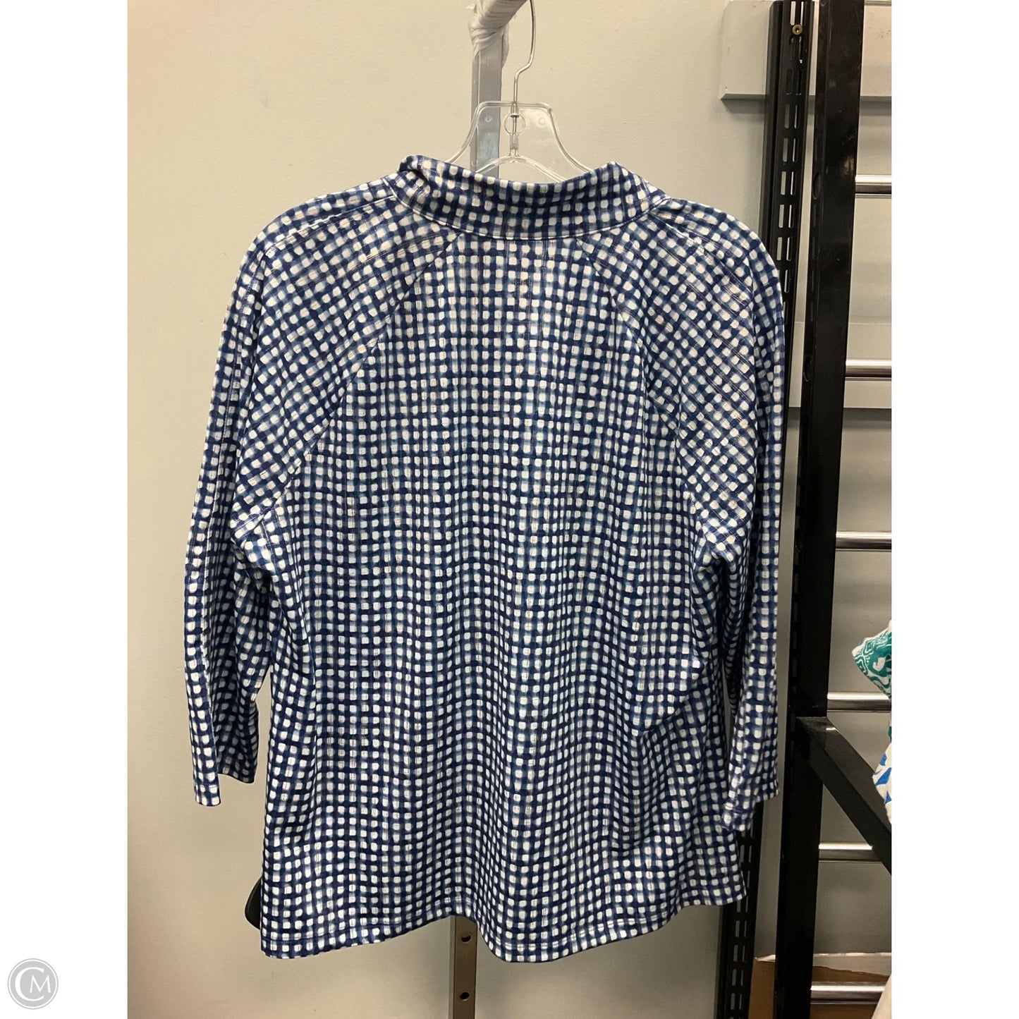 Top 3/4 Sleeve By Chicos In Blue & White, Size: L