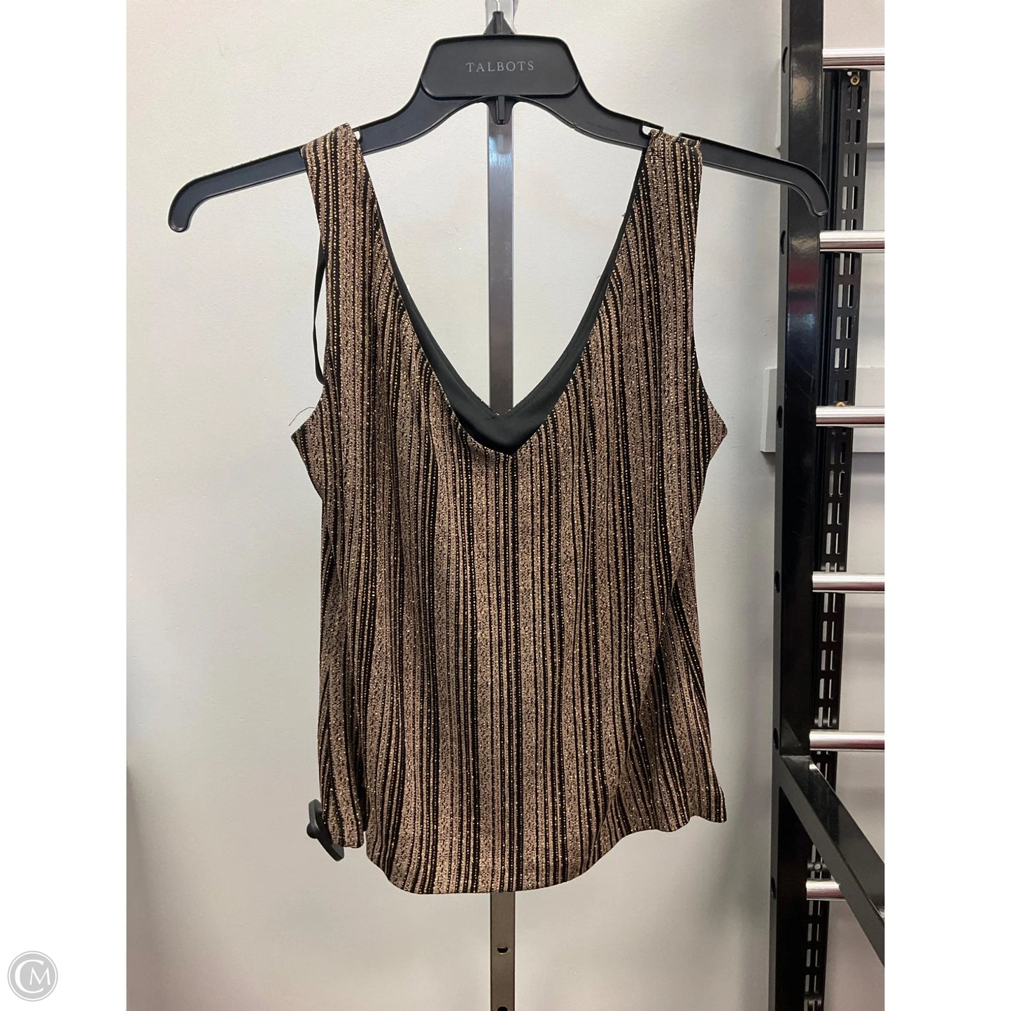 Top Sleeveless Designer By Xscape In Black & Gold, Size: M