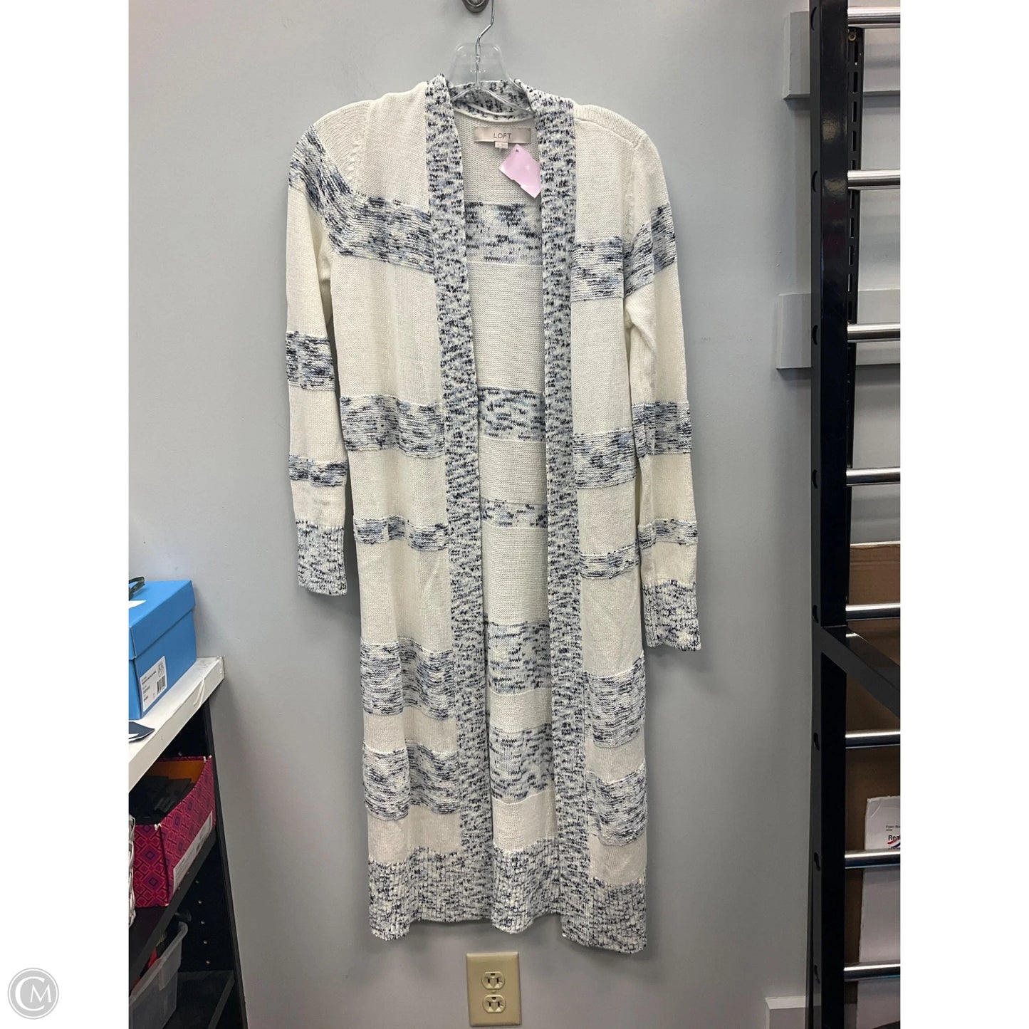 Cardigan By Loft In Blue & Cream, Size: Xs