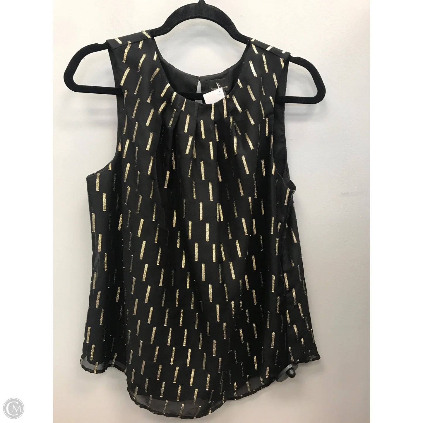 Top Sleeveless By Worthington In Black & Gold, Size: L