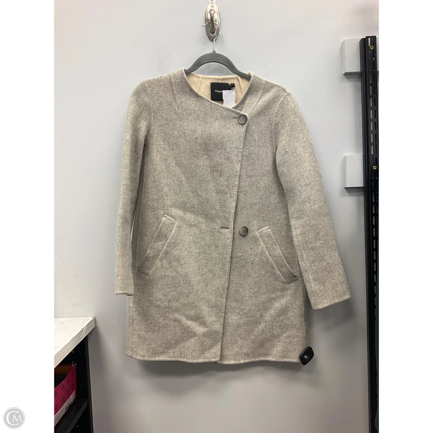 Coat Wool By Theory In Grey, Size: S