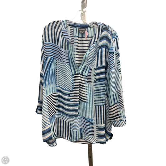 Top 3/4 Sleeve By Van Heusen In Blue & White, Size: Xxl