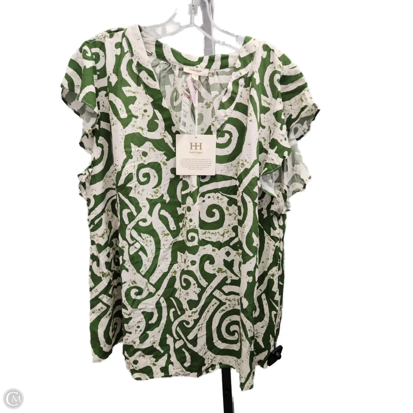 Top Short Sleeve By Haute Hippie In Cream & Green, Size: 1x