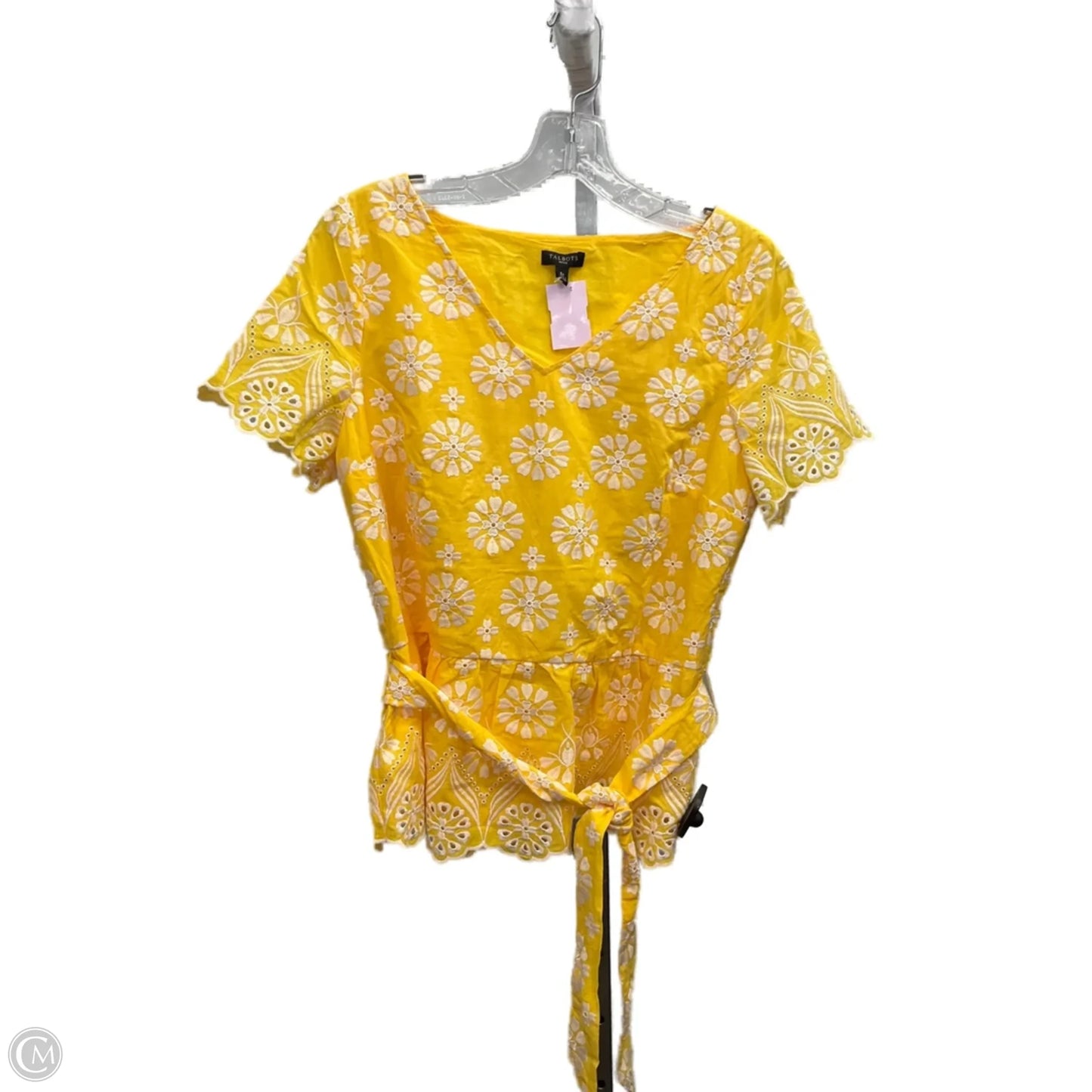 Top Short Sleeve By Talbots In White & Yellow, Size: 6p