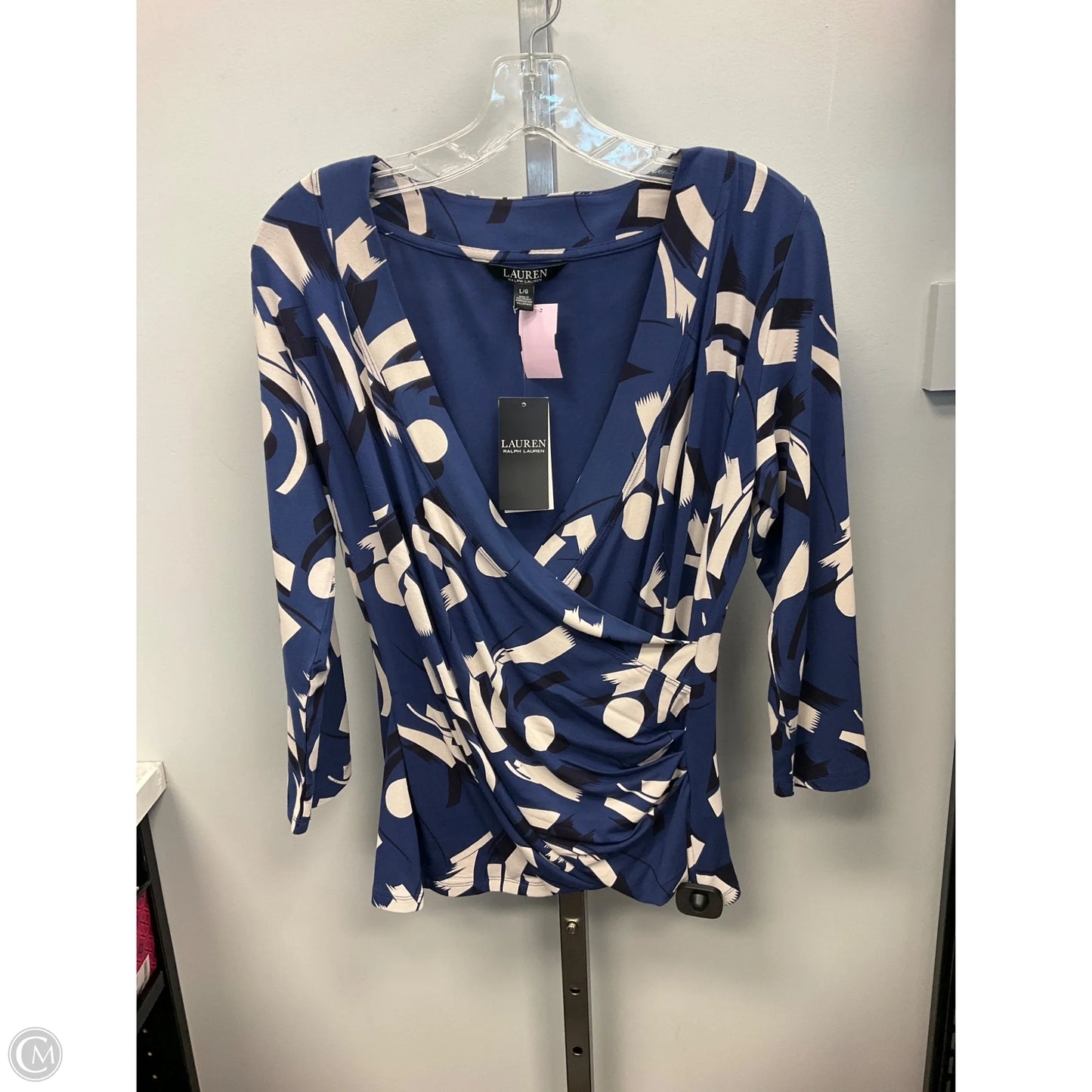 Top Long Sleeve By Lauren By Ralph Lauren In Blue & Cream, Size: L