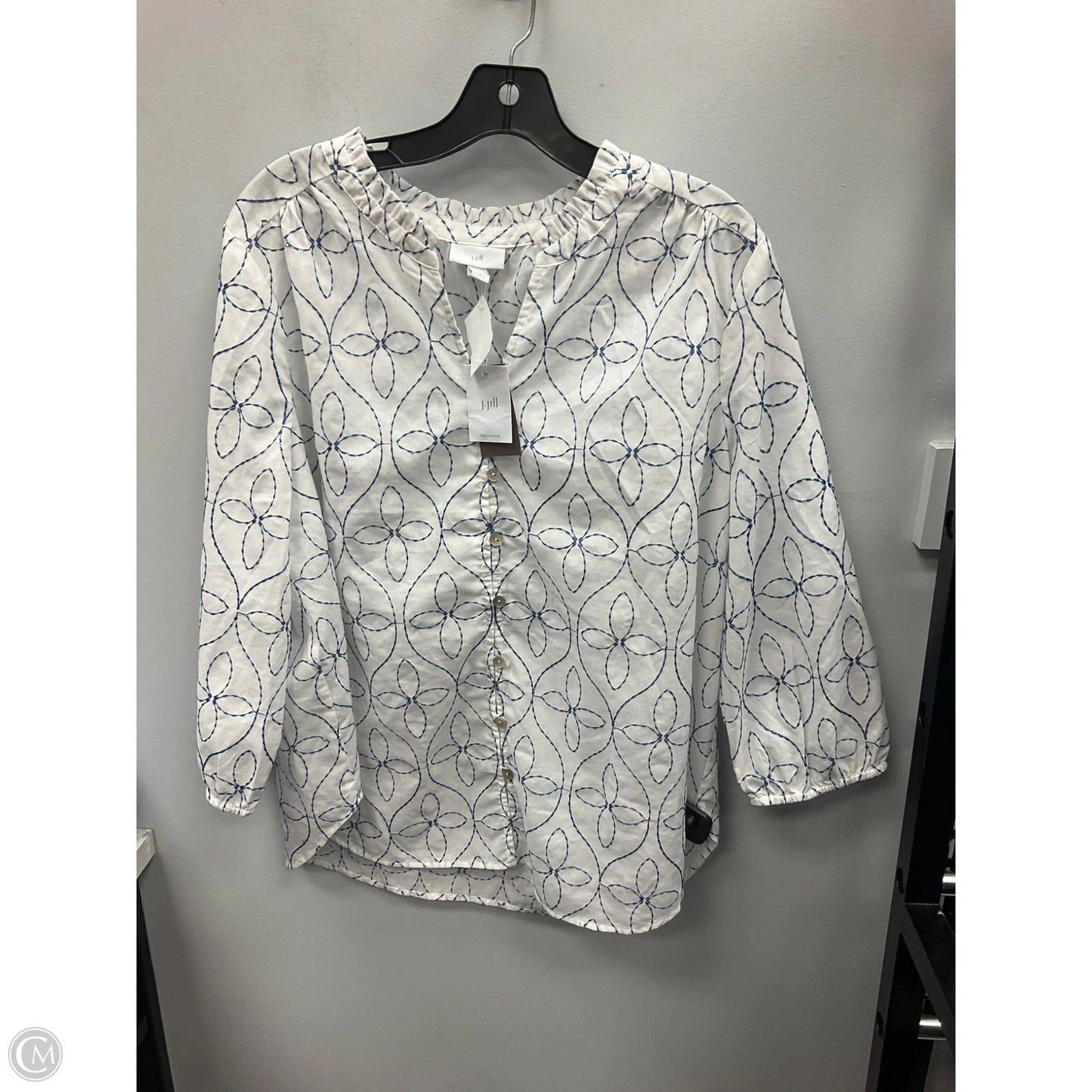 Top Long Sleeve By J. Jill In Blue & White, Size: L