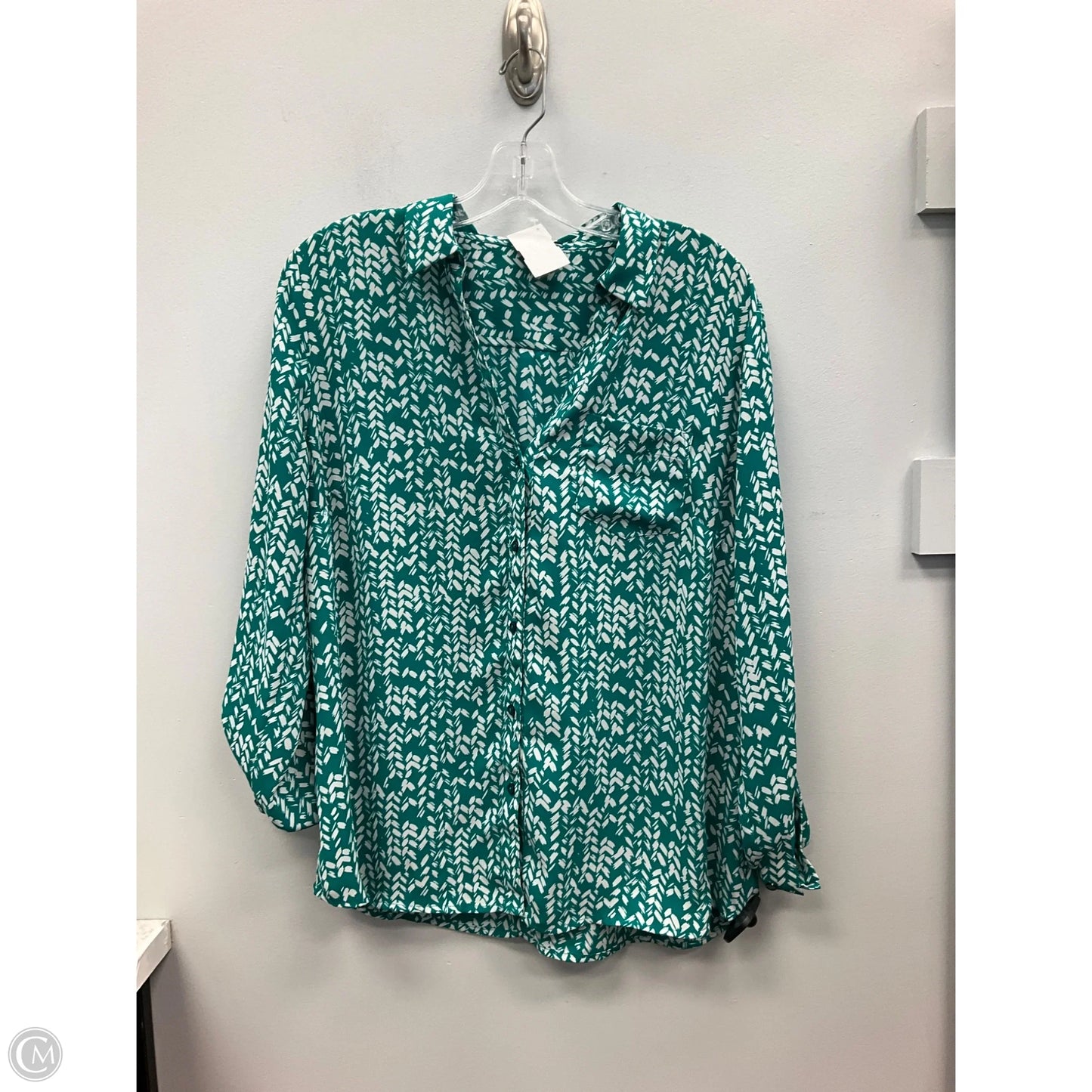 Top Long Sleeve By Clothes Mentor In Green & White, Size: L
