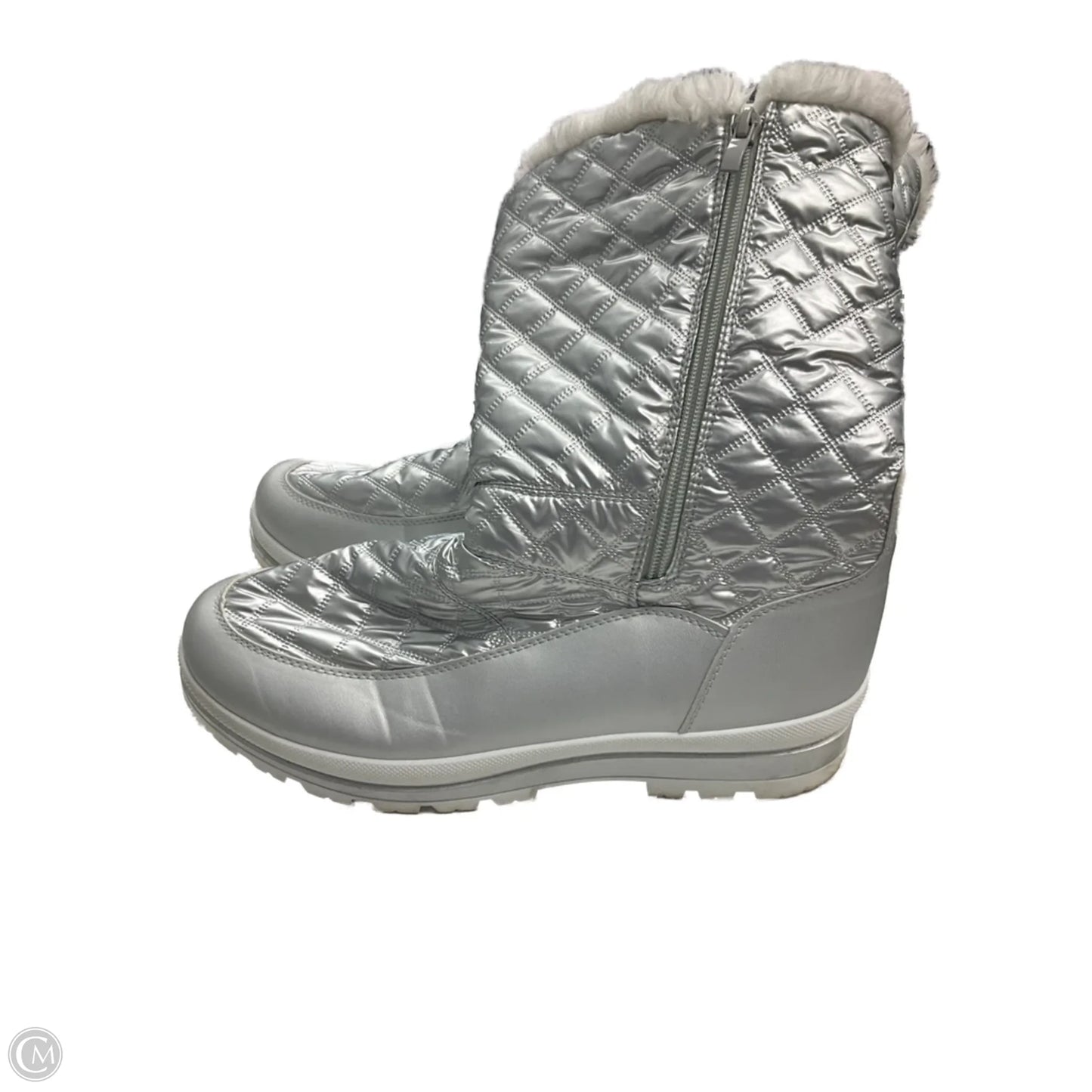 Boots Mid-calf Flats By Clothes Mentor In Silver, Size: 10