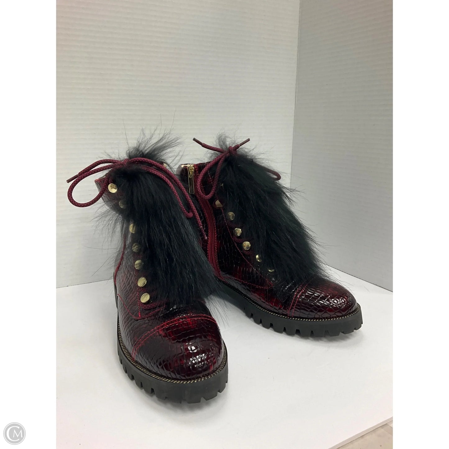 Boots Ankle Heels By Cecelia In Maroon, Size: 9.5