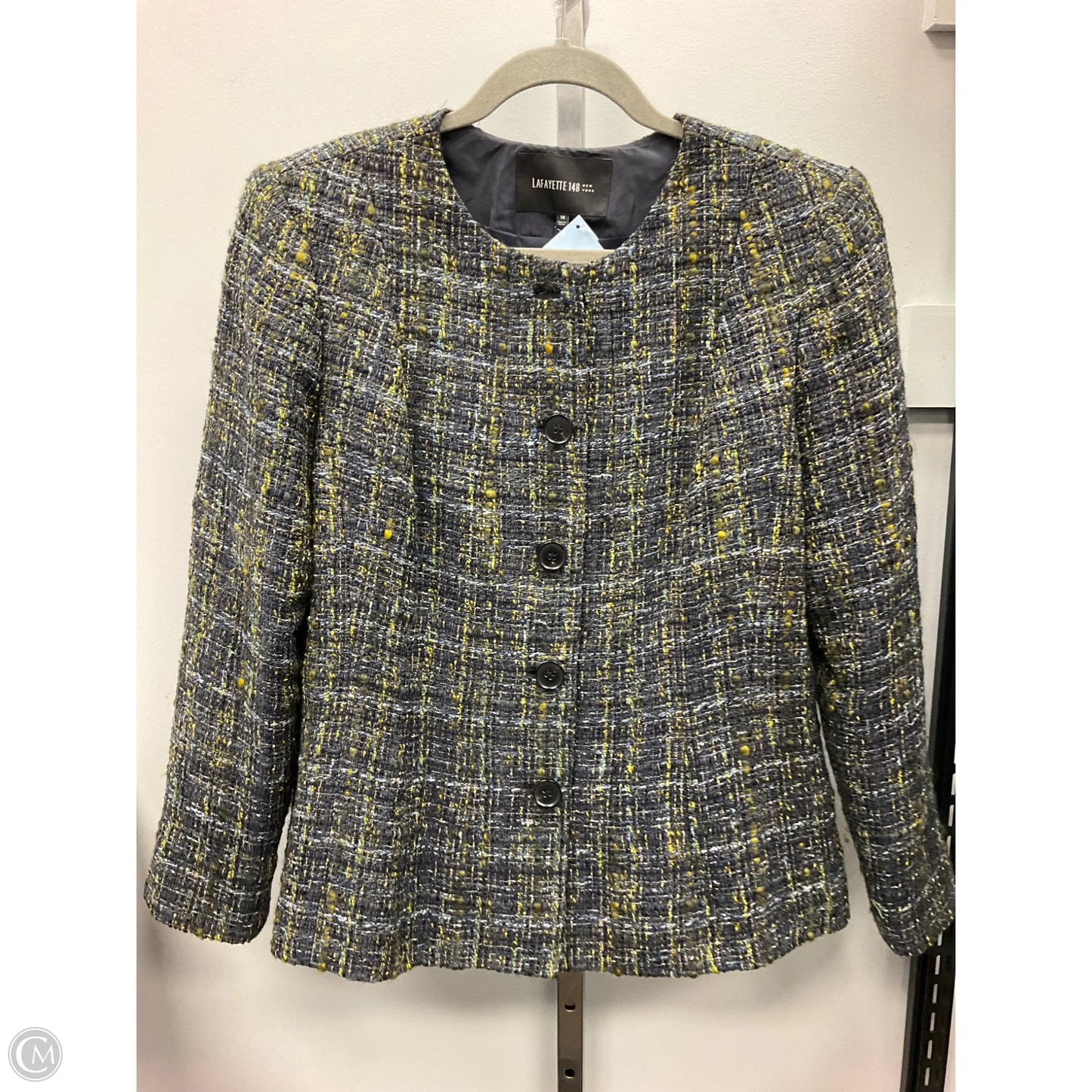 Blazer Designer By Lafayette 148 In Blue & Green, Size: 14